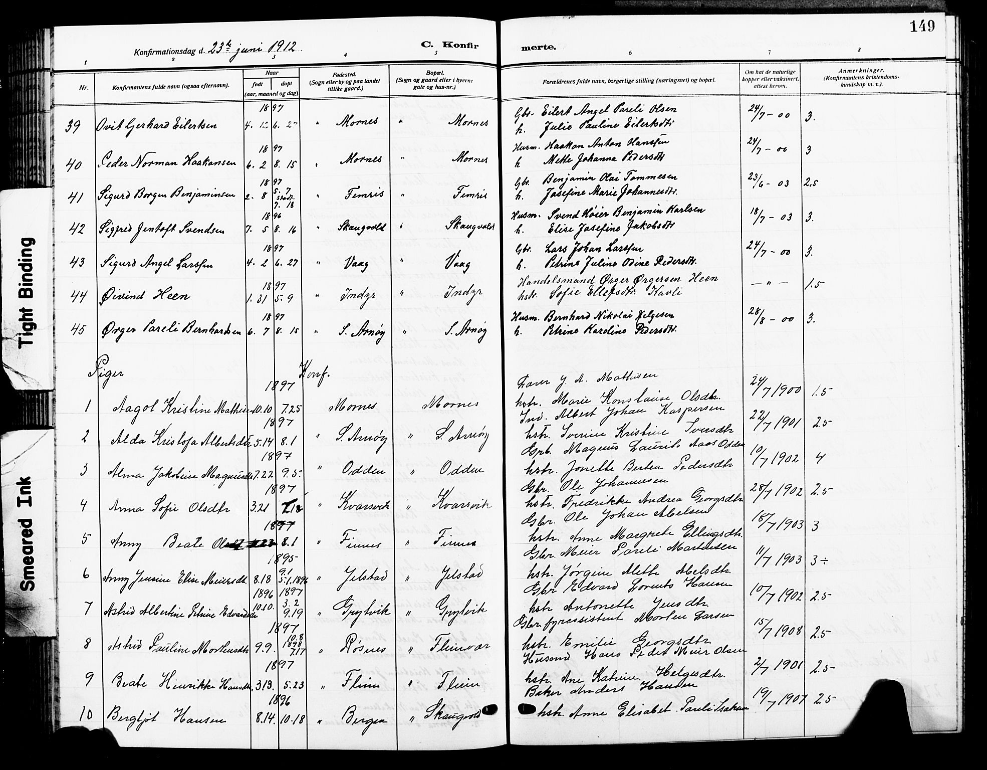 Ministerialprotokoller, klokkerbøker og fødselsregistre - Nordland, AV/SAT-A-1459/805/L0110: Parish register (copy) no. 805C06, 1909-1924, p. 149