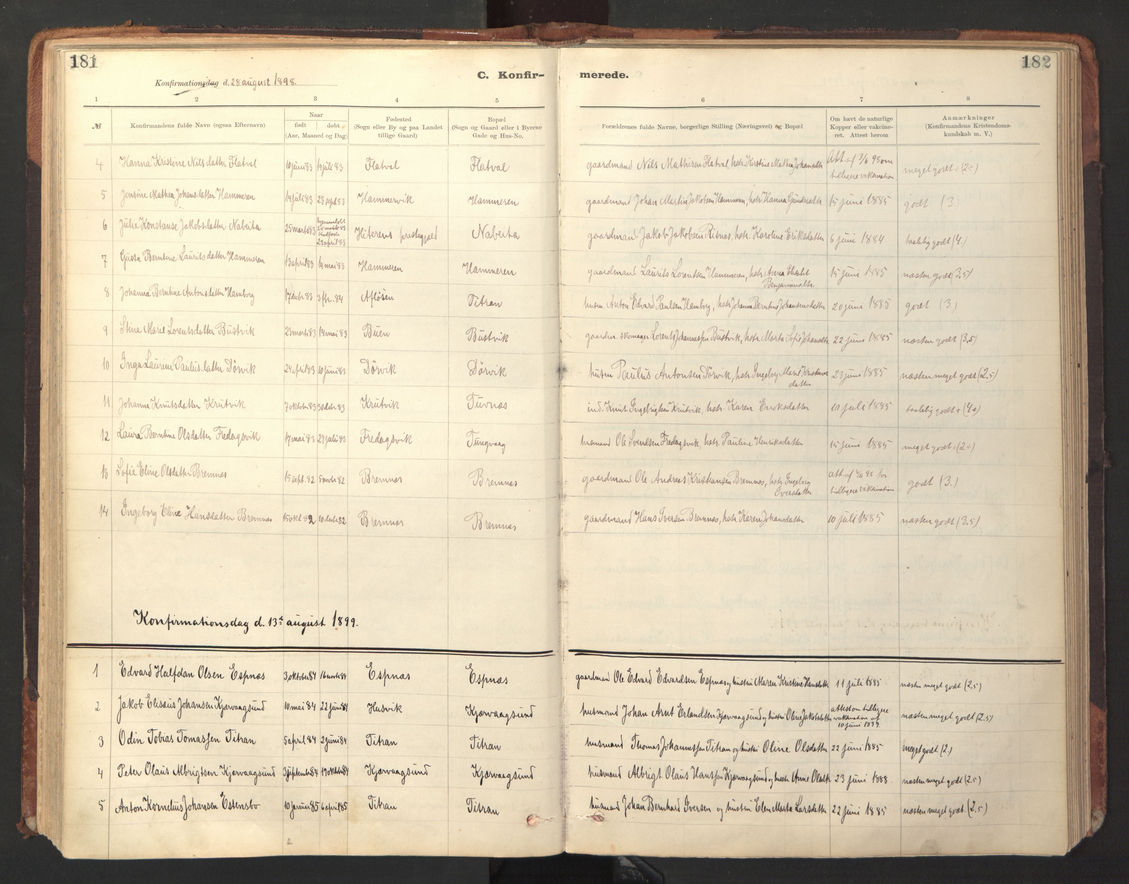 Ministerialprotokoller, klokkerbøker og fødselsregistre - Sør-Trøndelag, SAT/A-1456/641/L0596: Parish register (official) no. 641A02, 1898-1915, p. 181-182