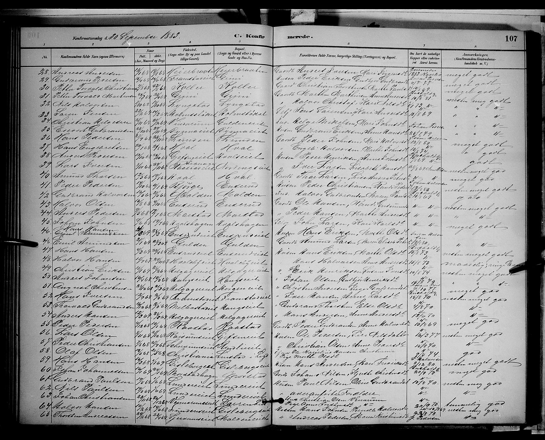 Gran prestekontor, SAH/PREST-112/H/Ha/Hab/L0002: Parish register (copy) no. 2, 1879-1892, p. 107