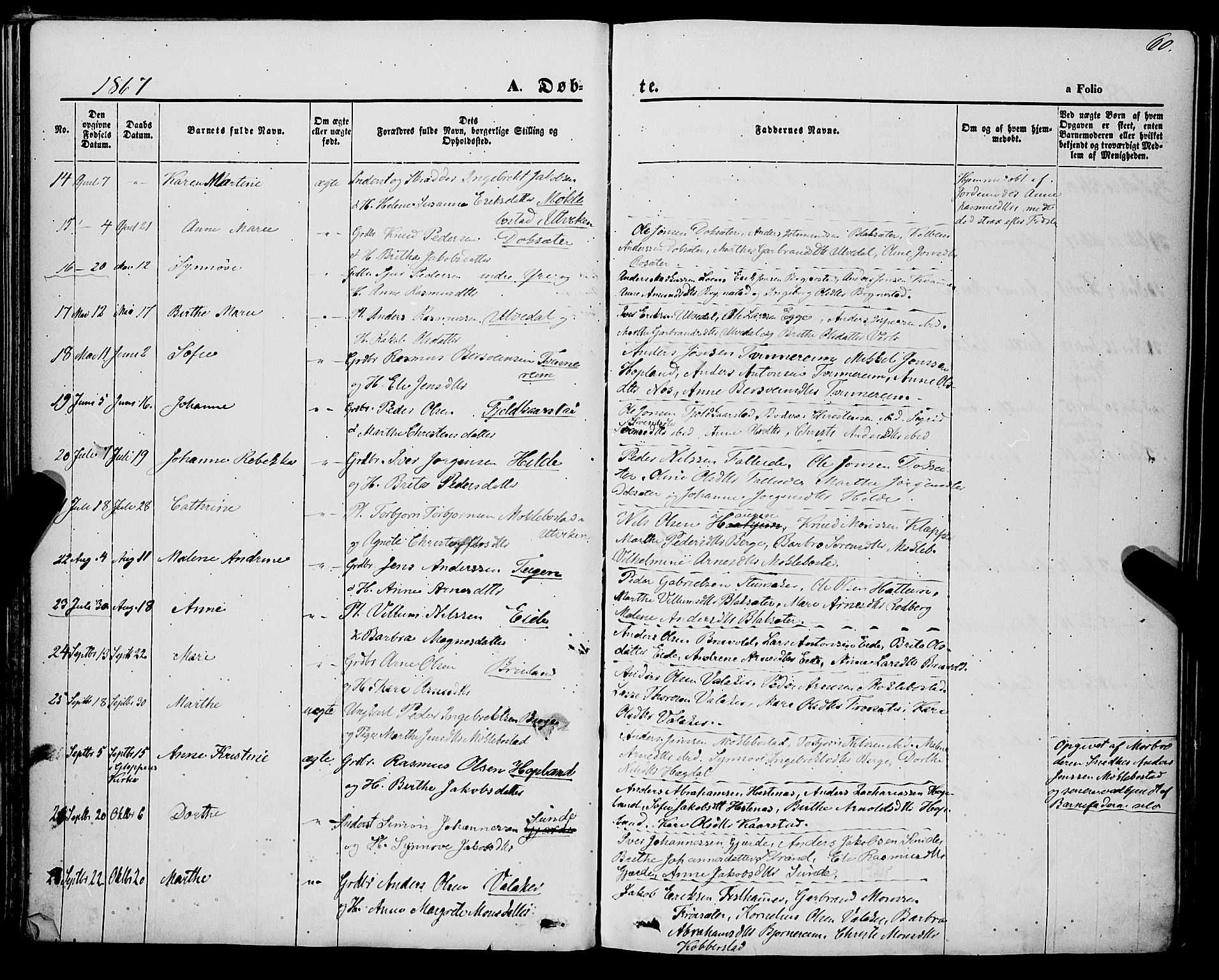 Innvik sokneprestembete, AV/SAB-A-80501: Parish register (official) no. A 6, 1865-1878, p. 60