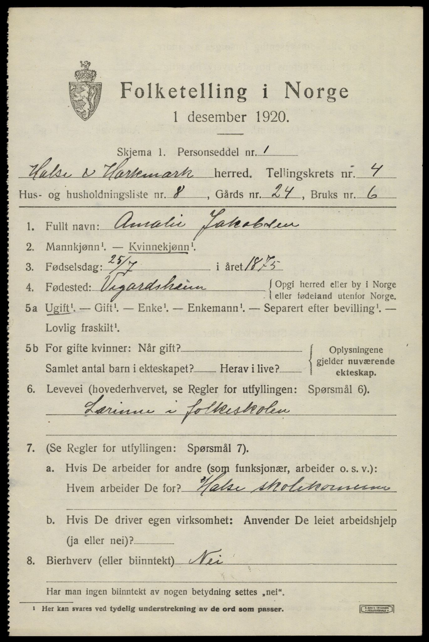 SAK, 1920 census for Halse og Harkmark, 1920, p. 2922