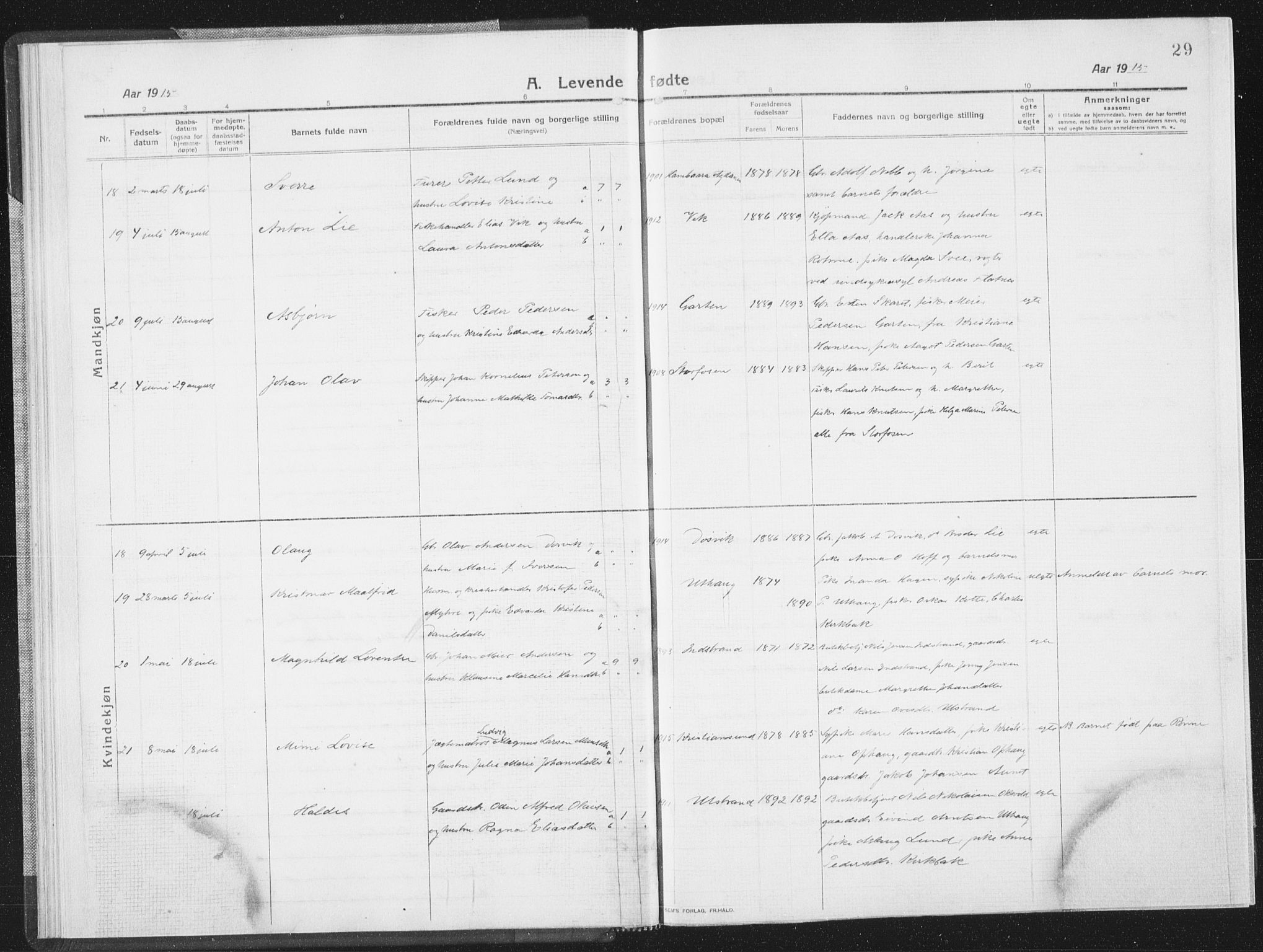 Ministerialprotokoller, klokkerbøker og fødselsregistre - Sør-Trøndelag, SAT/A-1456/659/L0747: Parish register (copy) no. 659C04, 1913-1938, p. 29
