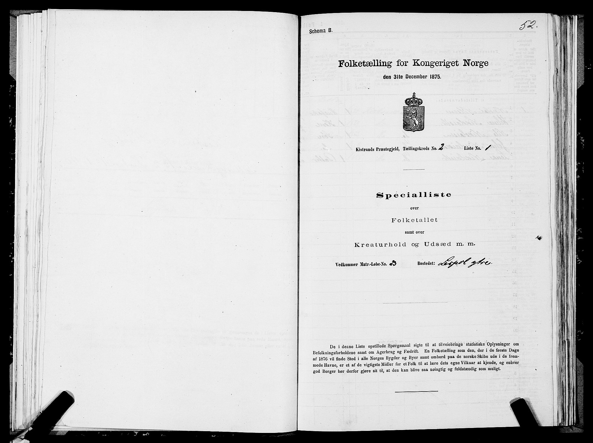 SATØ, 1875 census for 2020P Kistrand, 1875, p. 1052