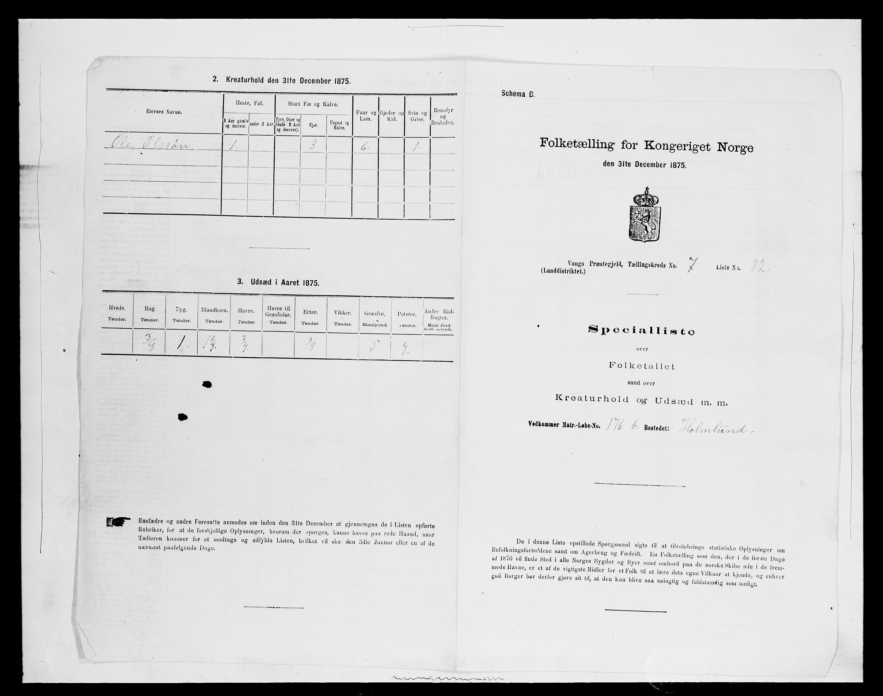 SAH, 1875 census for 0414L Vang/Vang og Furnes, 1875, p. 1627