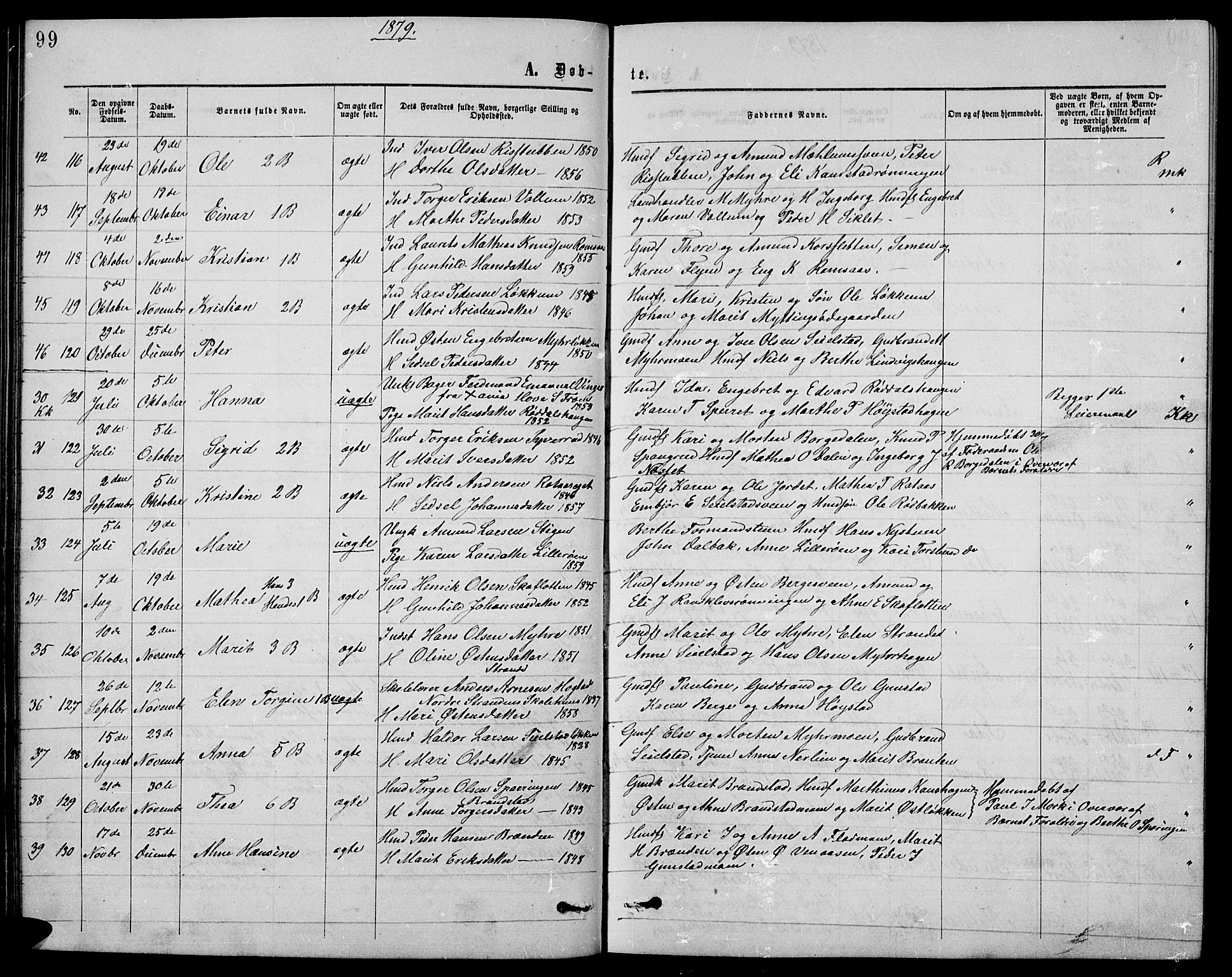 Ringebu prestekontor, AV/SAH-PREST-082/H/Ha/Hab/L0004: Parish register (copy) no. 4, 1867-1879, p. 99