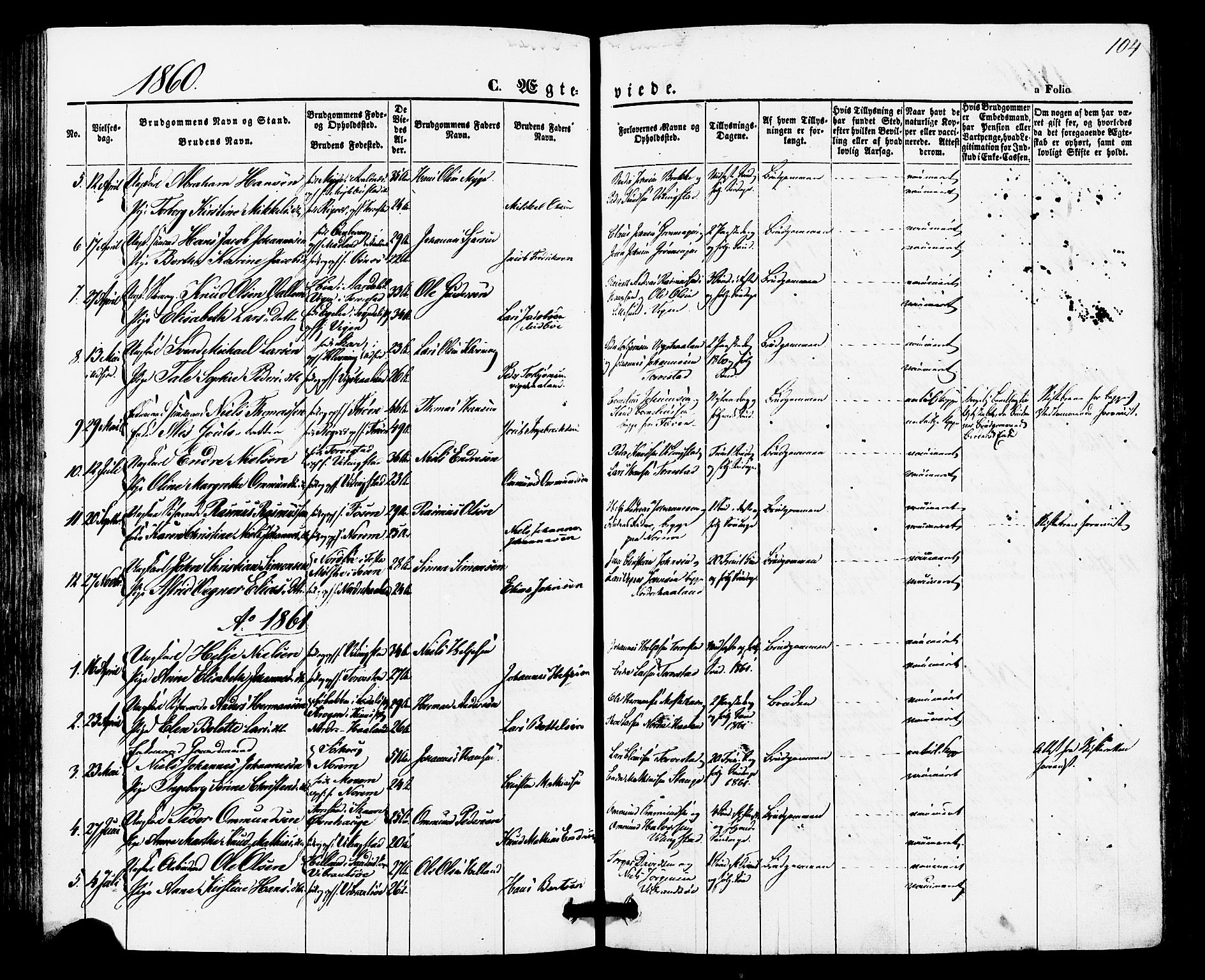 Torvastad sokneprestkontor, SAST/A -101857/H/Ha/Haa/L0010: Parish register (official) no. A 10, 1857-1878, p. 104