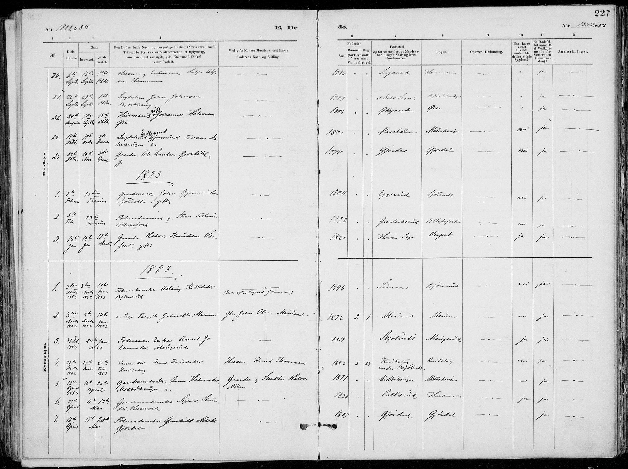 Tinn kirkebøker, SAKO/A-308/F/Fa/L0007: Parish register (official) no. I 7, 1878-1922, p. 227