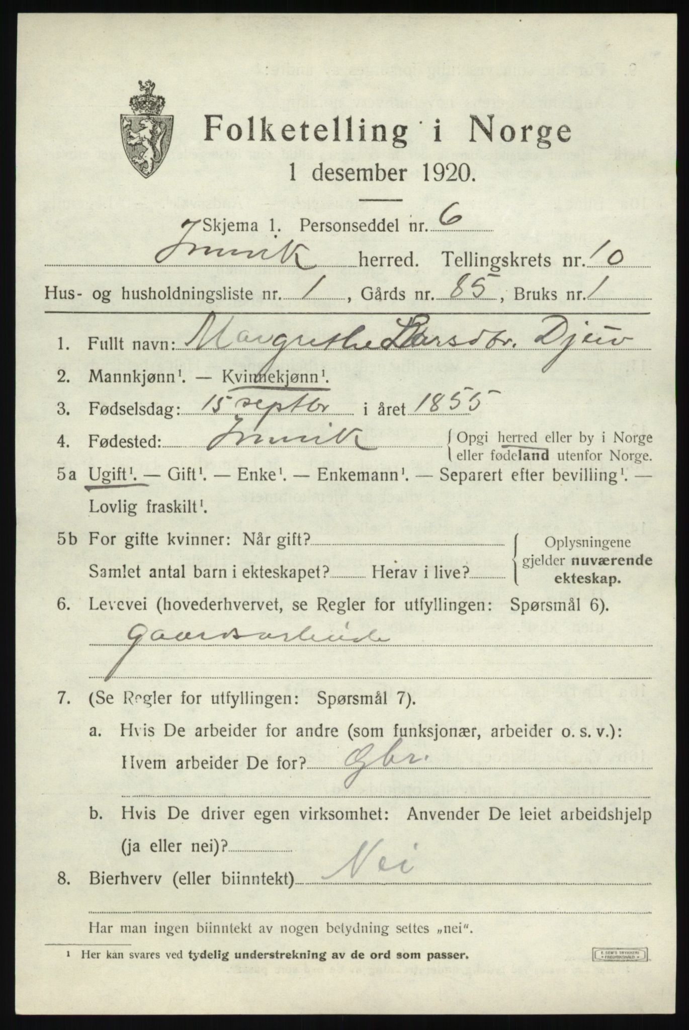 SAB, 1920 census for Innvik, 1920, p. 4113