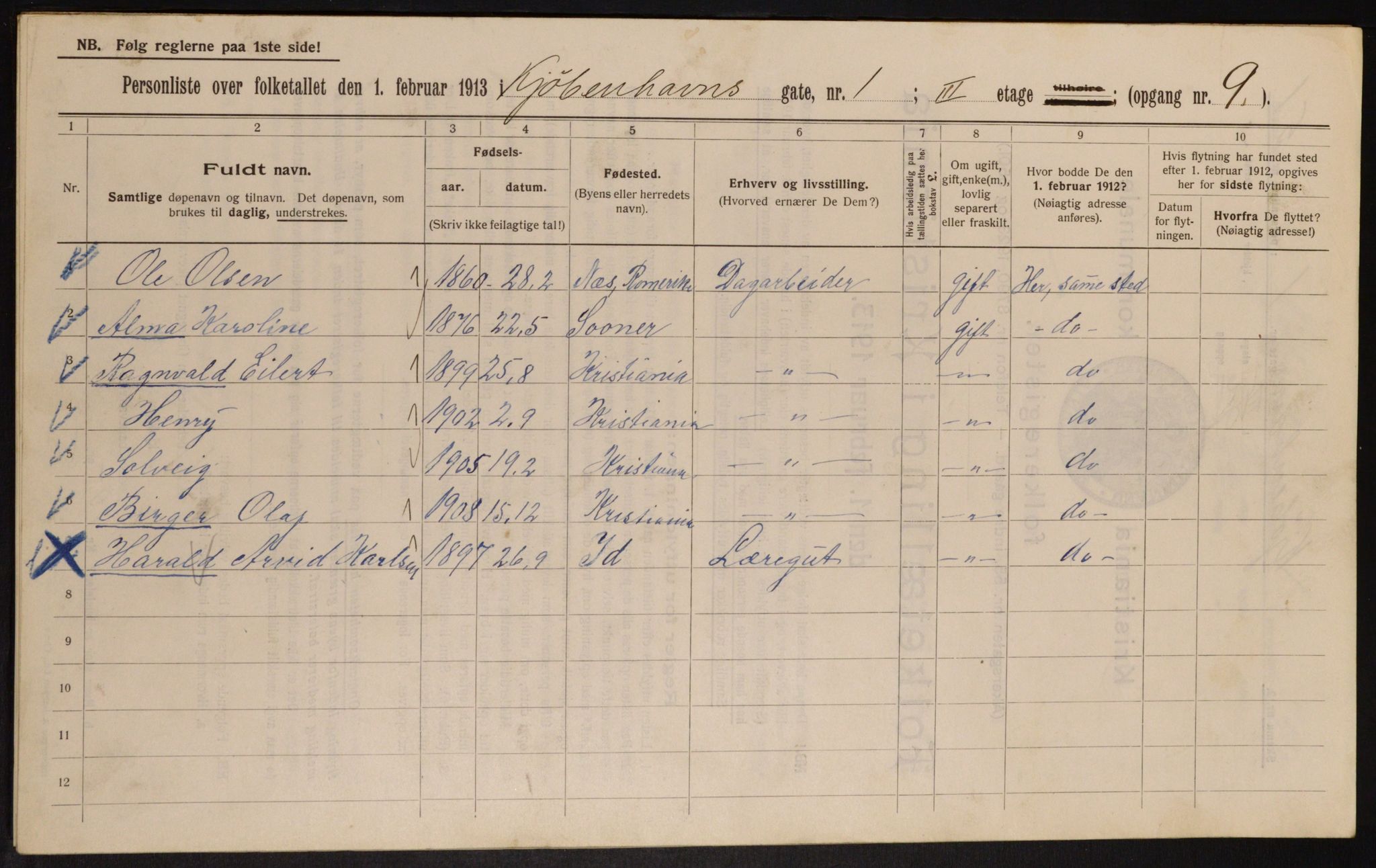 OBA, Municipal Census 1913 for Kristiania, 1913, p. 54723