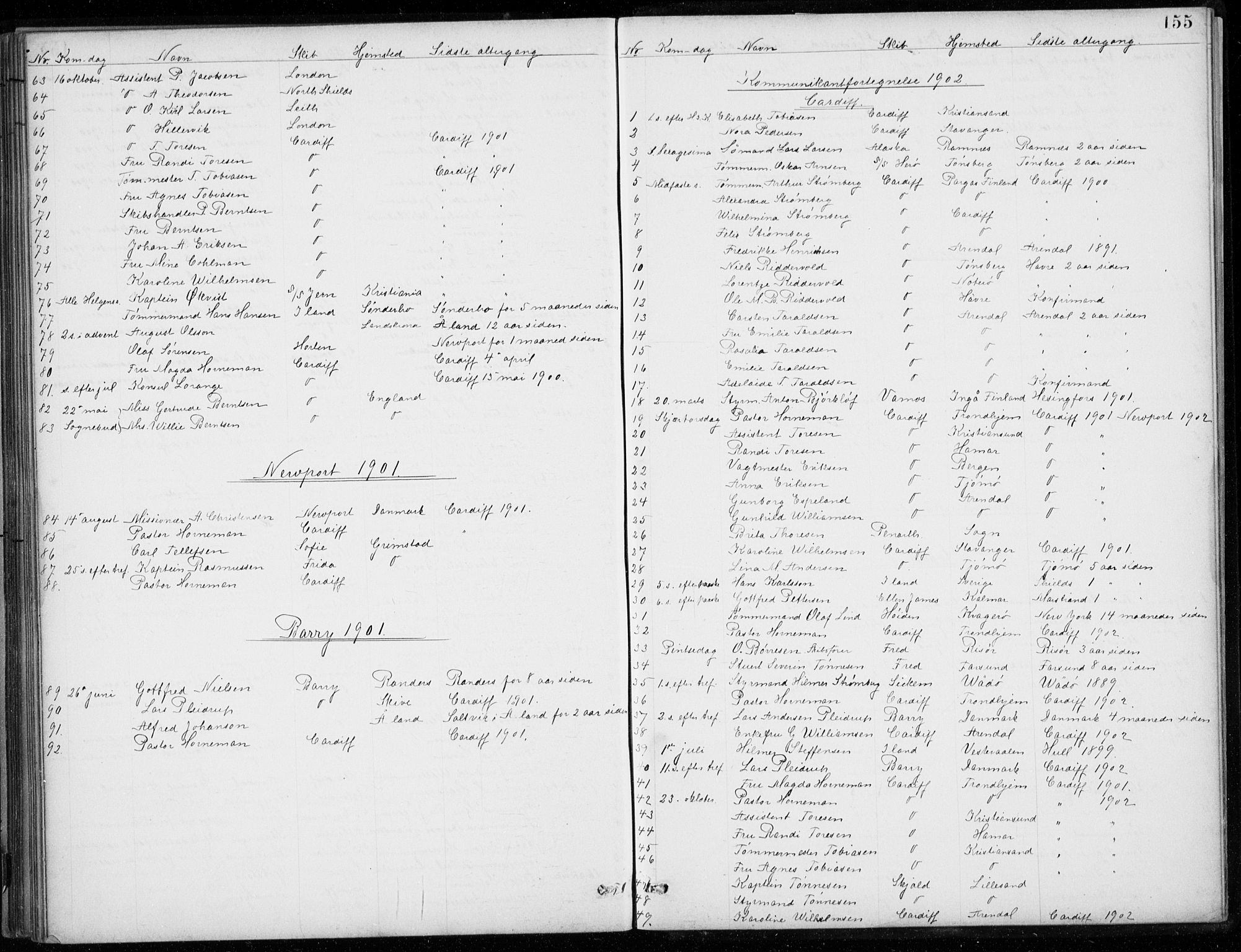 Den norske sjømannsmisjon i utlandet/Bristolhavnene(Cardiff-Swansea), SAB/SAB/PA-0102/H/Ha/Haa/L0002: Parish register (official) no. A 2, 1887-1932, p. 155