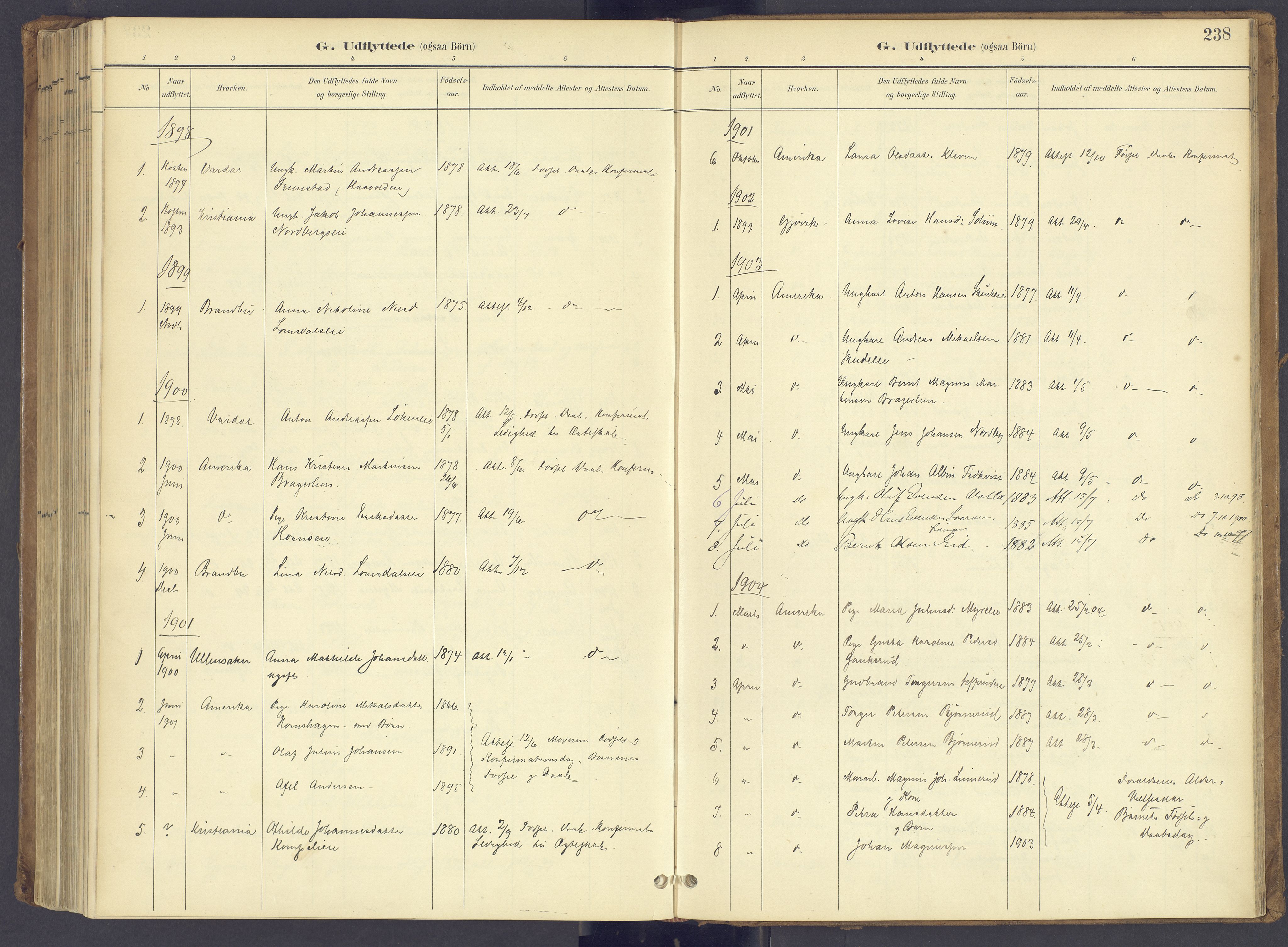 Søndre Land prestekontor, AV/SAH-PREST-122/K/L0006: Parish register (official) no. 6, 1895-1904, p. 238