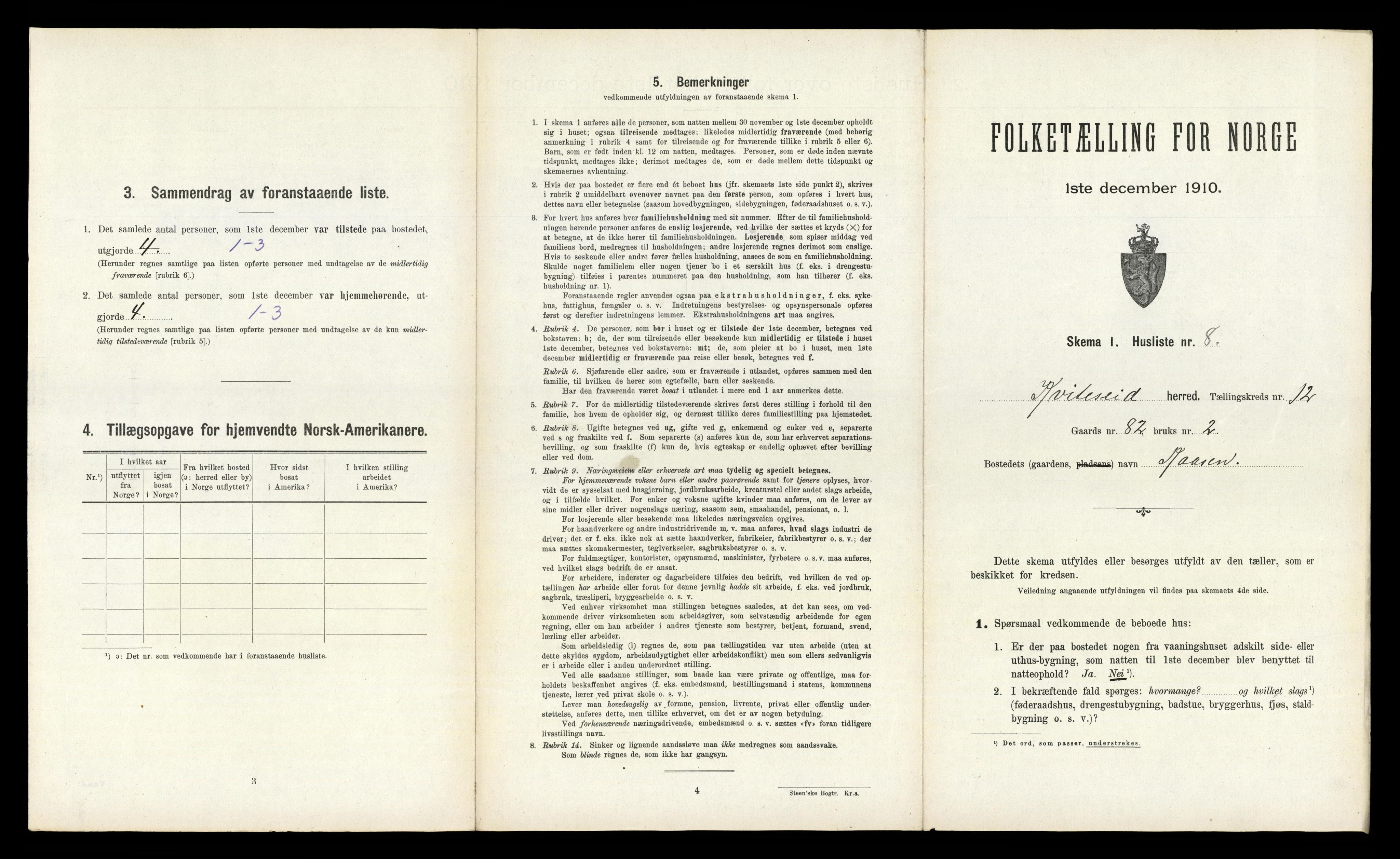 RA, 1910 census for Kviteseid, 1910, p. 1096