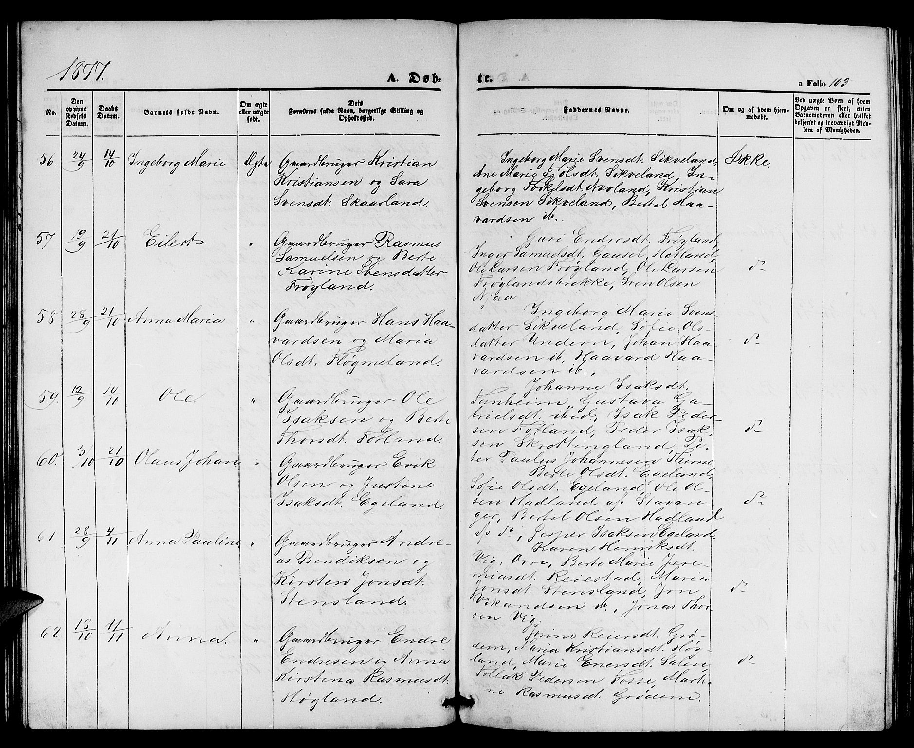 Lye sokneprestkontor, AV/SAST-A-101794/001/30BB/L0004: Parish register (copy) no. B 4, 1868-1878, p. 103