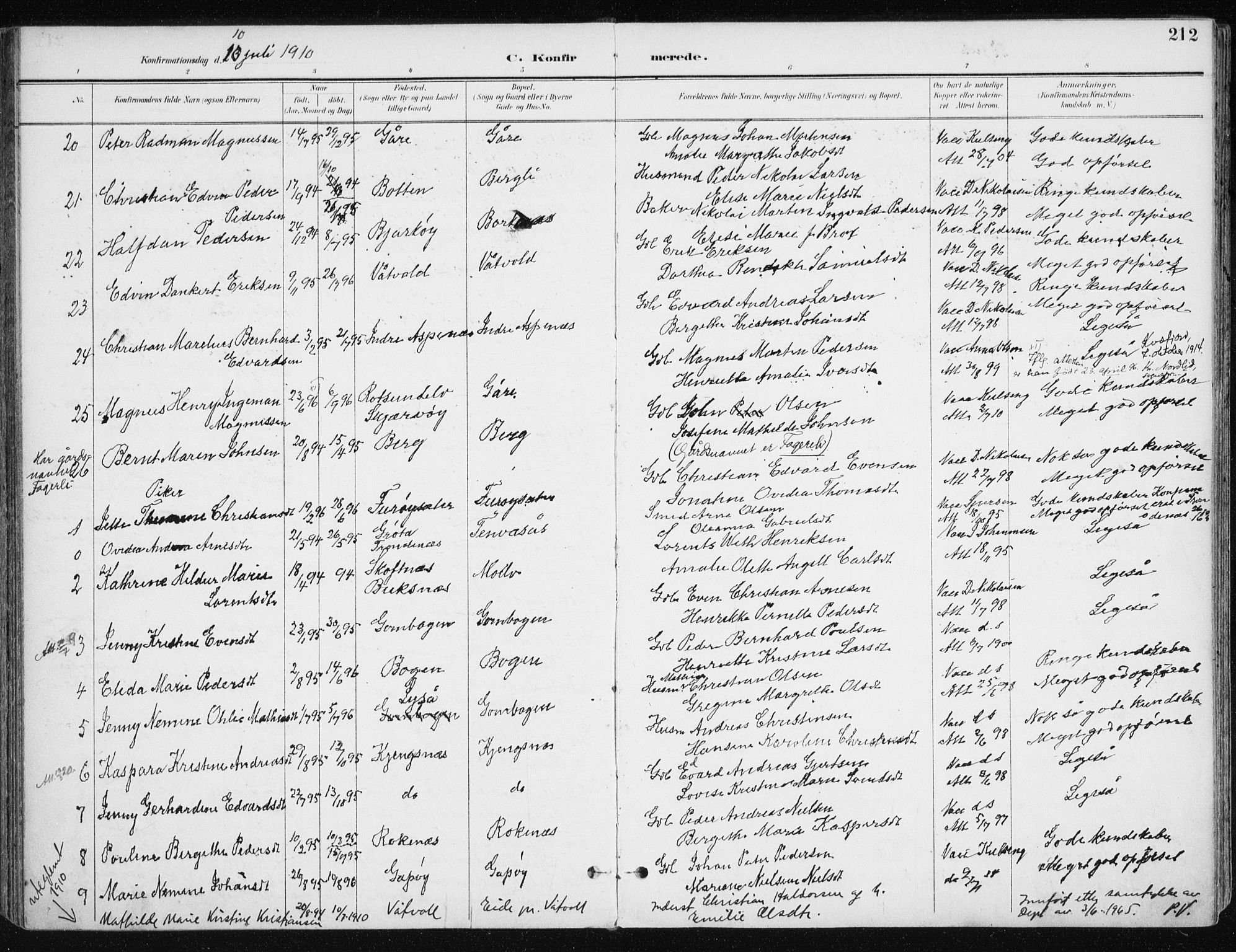 Kvæfjord sokneprestkontor, AV/SATØ-S-1323/G/Ga/Gaa/L0006kirke: Parish register (official) no. 6, 1895-1914, p. 212