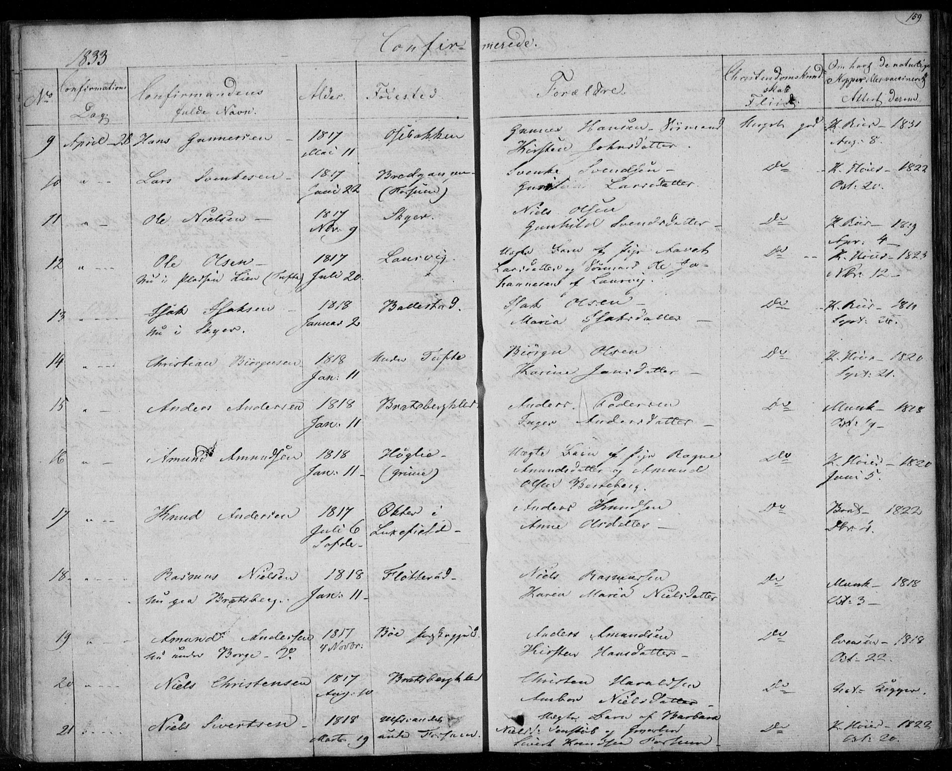 Gjerpen kirkebøker, SAKO/A-265/F/Fa/L0006: Parish register (official) no. I 6, 1829-1834, p. 159