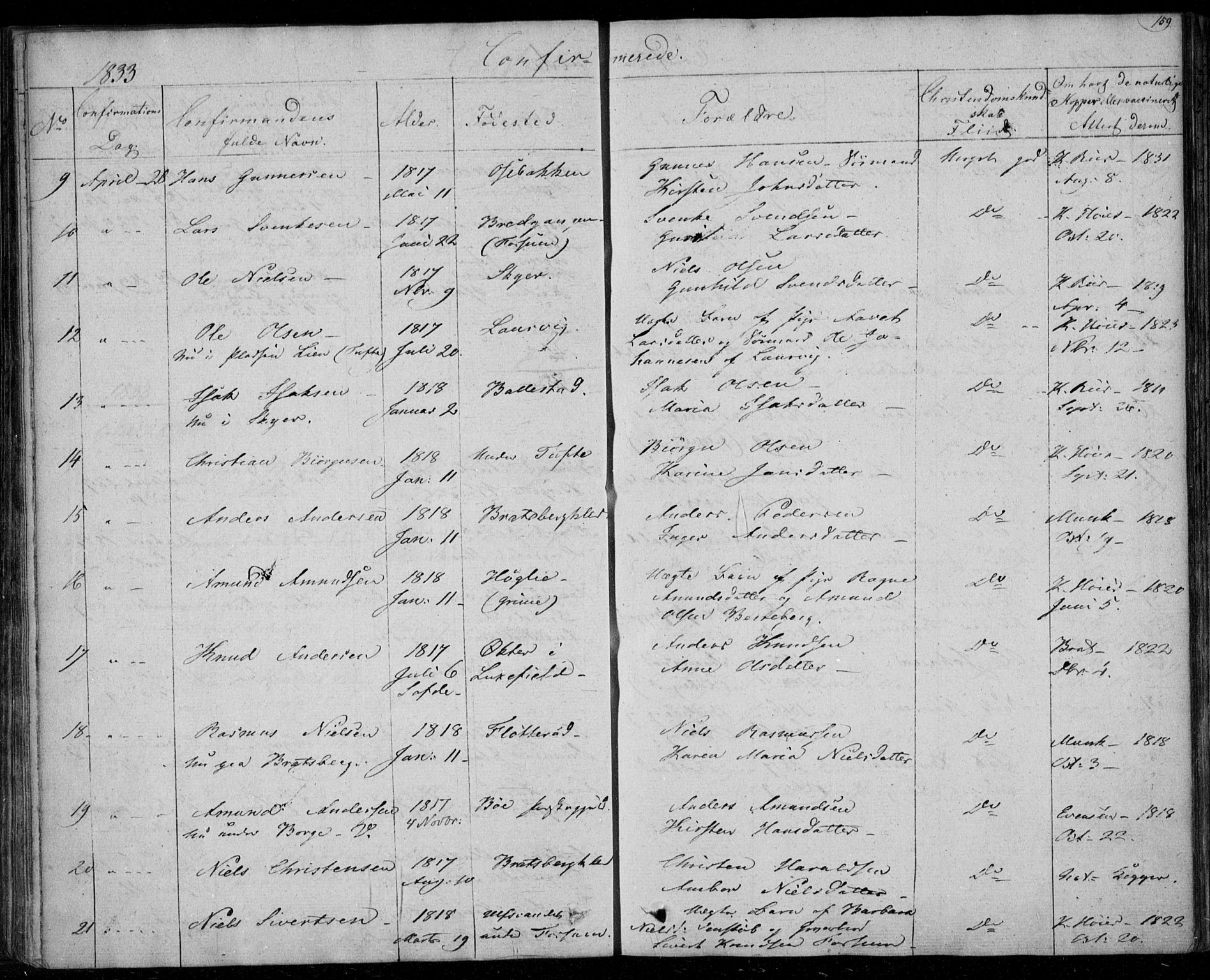 Gjerpen kirkebøker, AV/SAKO-A-265/F/Fa/L0006: Parish register (official) no. I 6, 1829-1834, p. 159