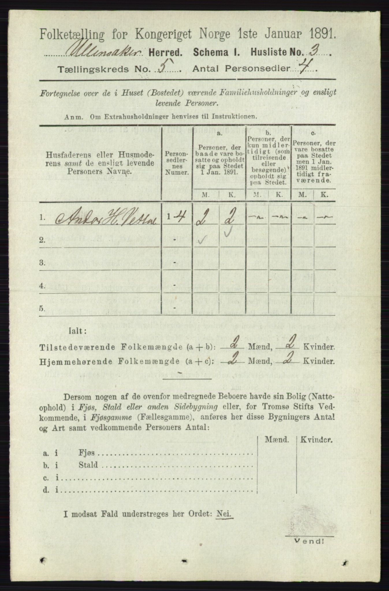 RA, 1891 census for 0235 Ullensaker, 1891, p. 2030