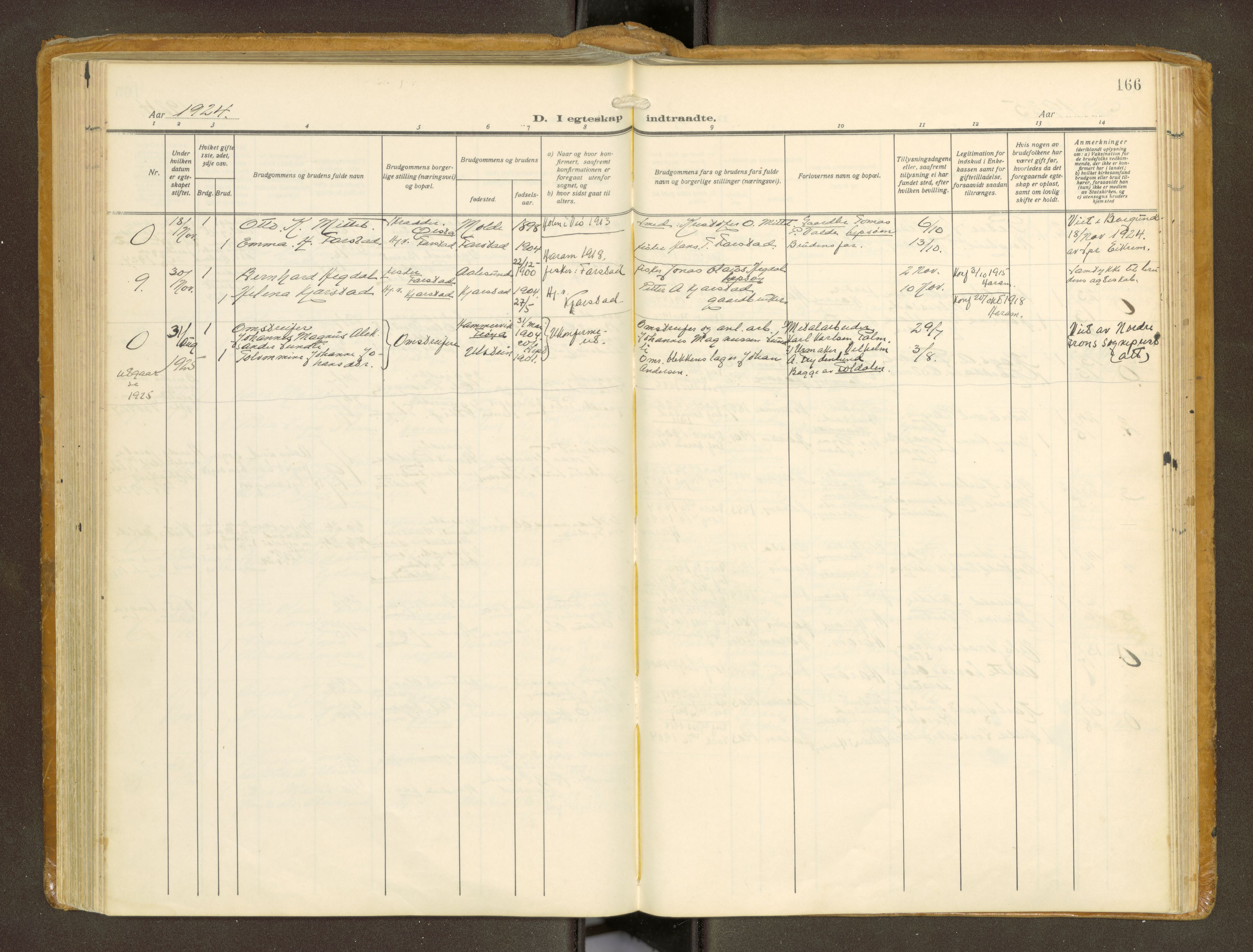 Ministerialprotokoller, klokkerbøker og fødselsregistre - Møre og Romsdal, AV/SAT-A-1454/536/L0518: Parish register (official) no. 536A--, 1914-1931, p. 166