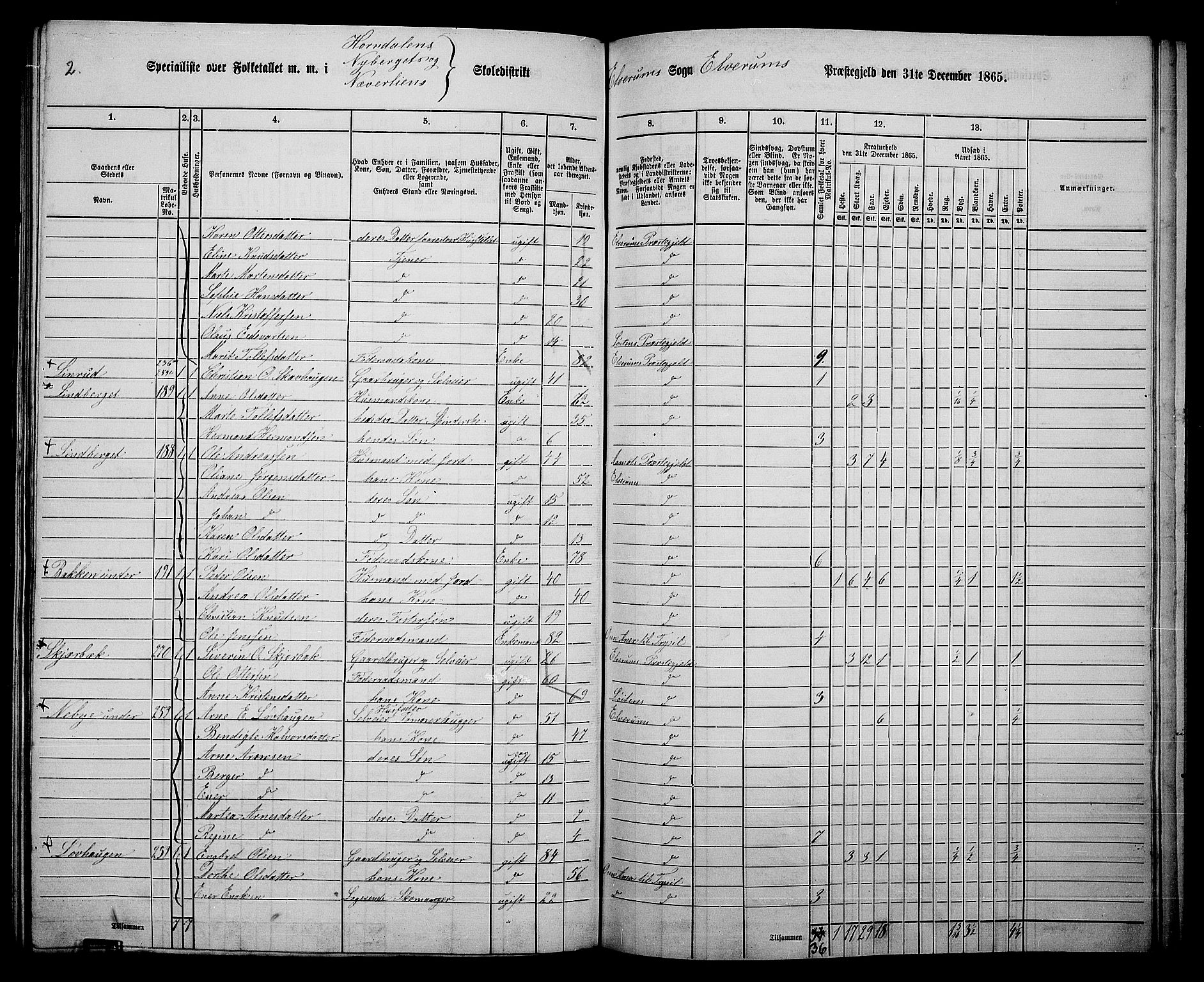 RA, 1865 census for Elverum, 1865, p. 199