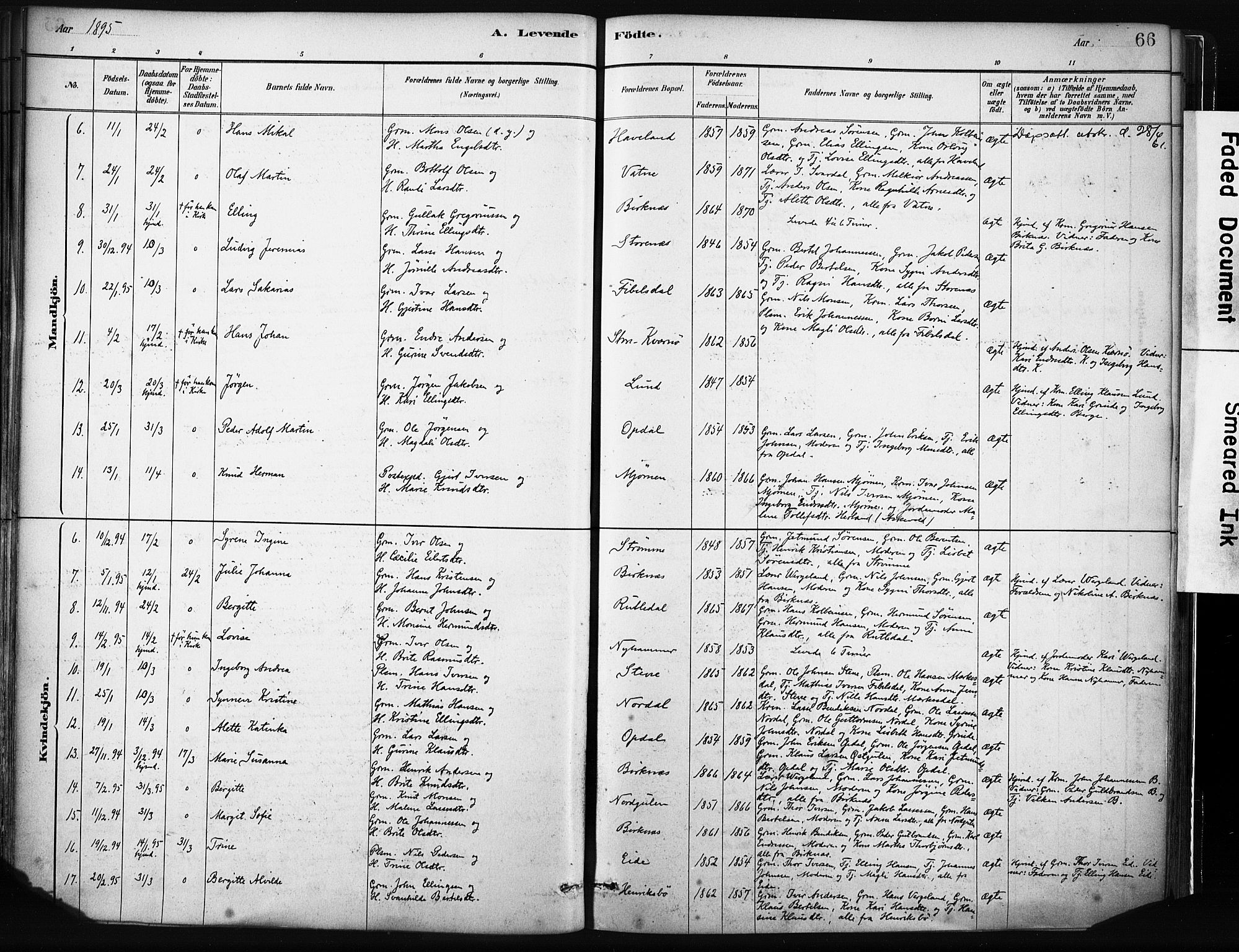 Gulen sokneprestembete, AV/SAB-A-80201/H/Haa/Haab/L0001: Parish register (official) no. B 1, 1881-1905, p. 66