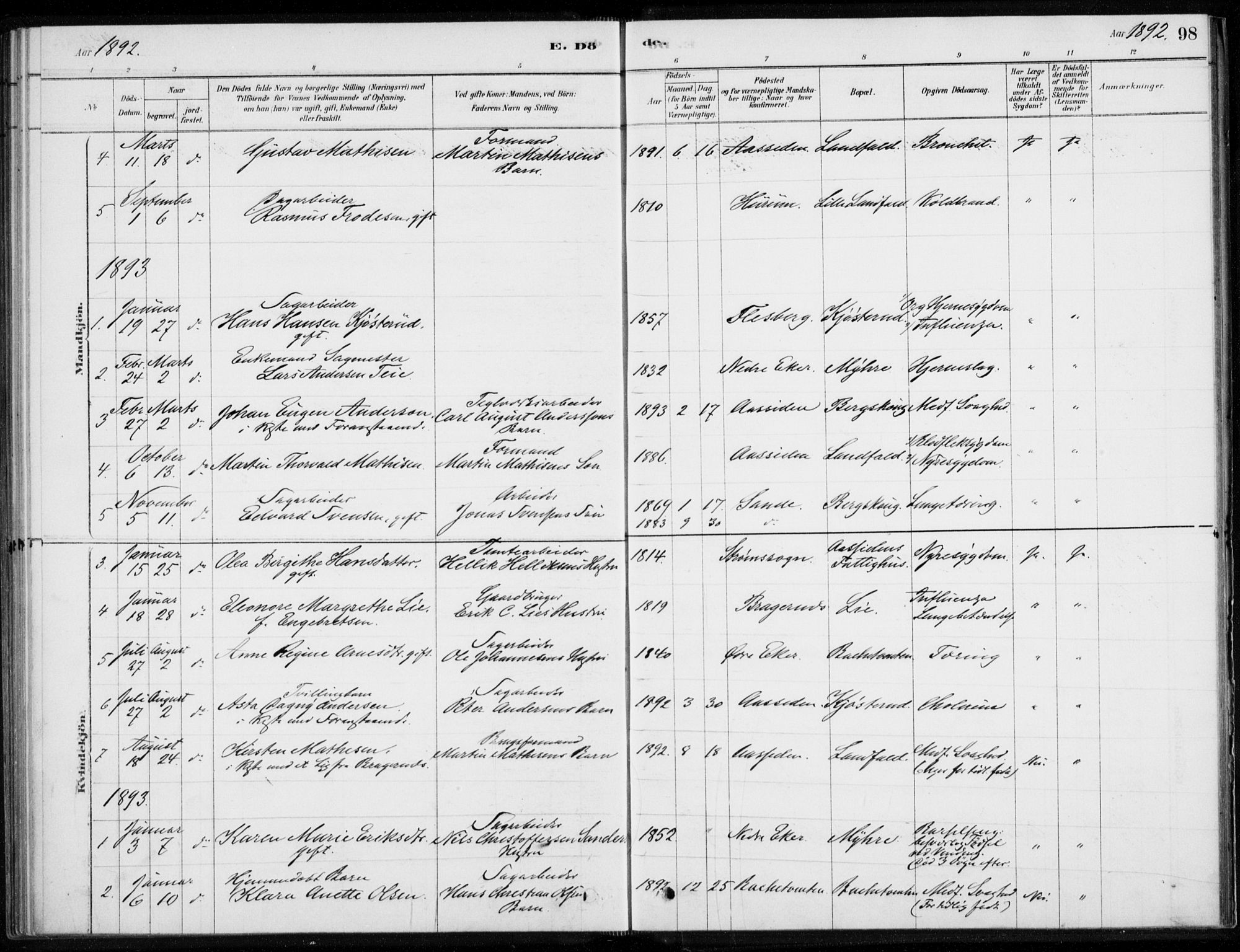 Åssiden kirkebøker, AV/SAKO-A-251/F/Fa/L0001: Parish register (official) no. 1, 1878-1904, p. 98