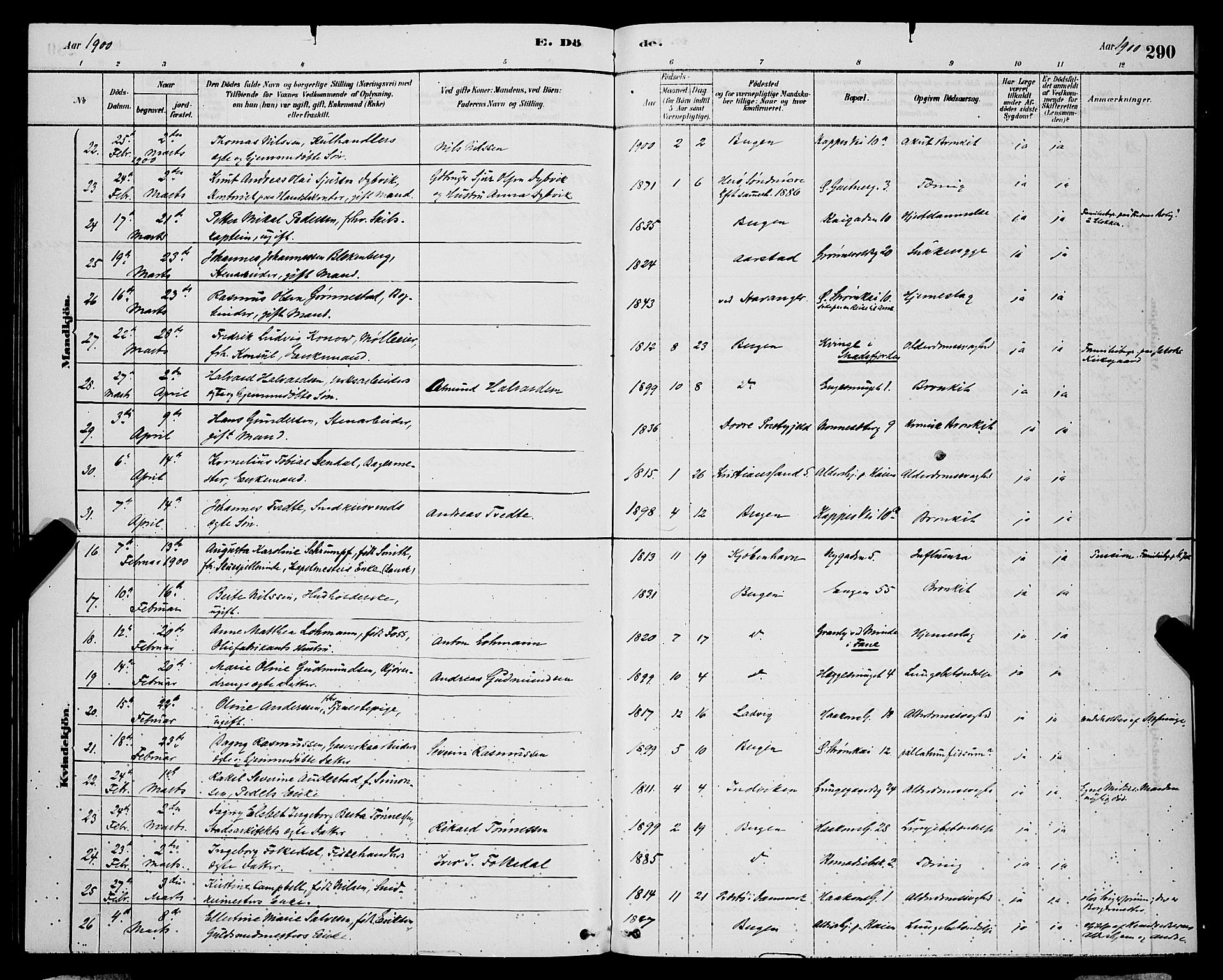 Domkirken sokneprestembete, AV/SAB-A-74801/H/Hab/L0041: Parish register (copy) no. E 5, 1878-1900, p. 290