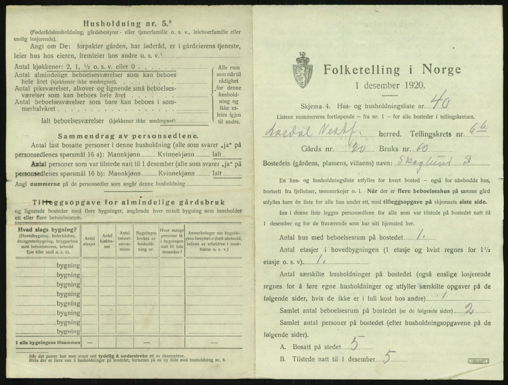 SAKO, 1920 census for Lardal, 1920, p. 999