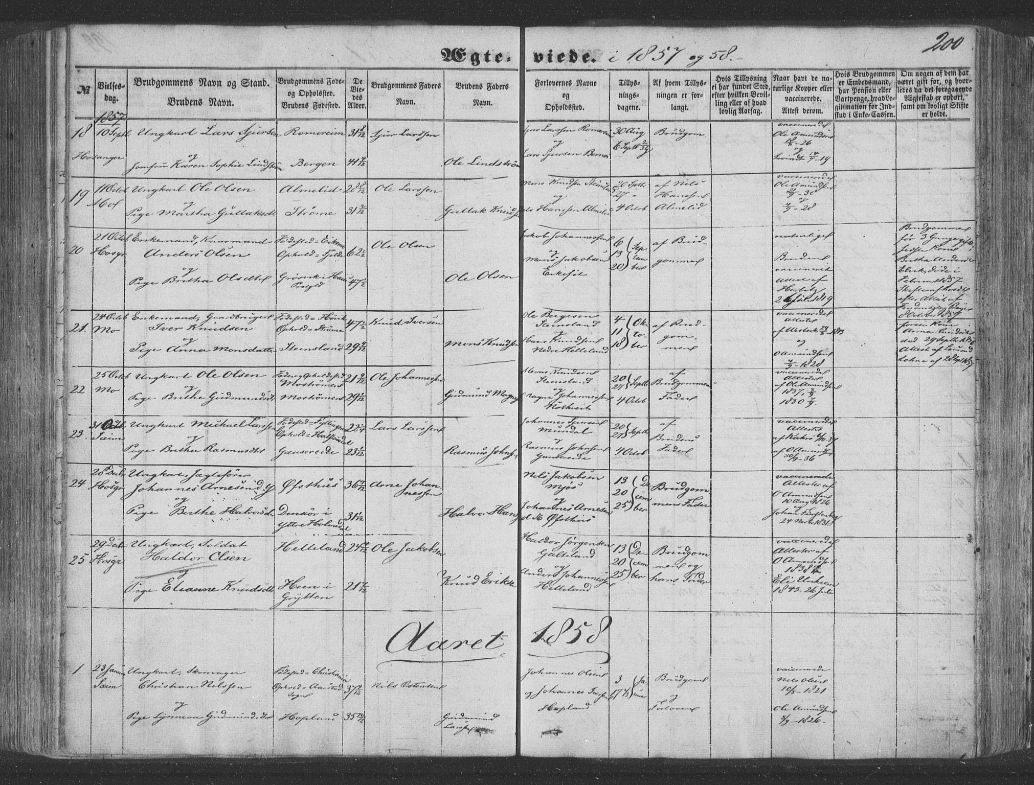 Hosanger sokneprestembete, SAB/A-75801/H/Haa: Parish register (official) no. A 8, 1849-1863, p. 200