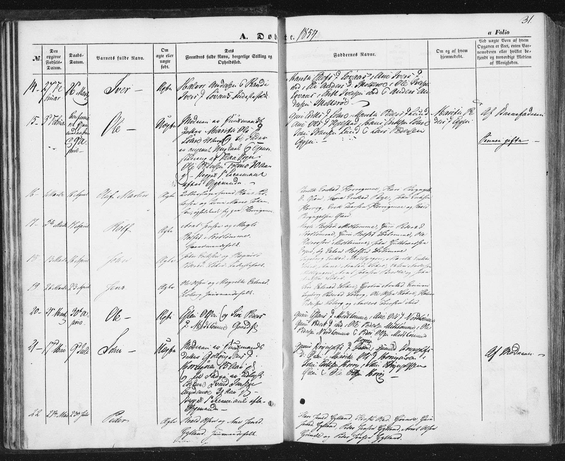 Ministerialprotokoller, klokkerbøker og fødselsregistre - Sør-Trøndelag, SAT/A-1456/692/L1103: Parish register (official) no. 692A03, 1849-1870, p. 31