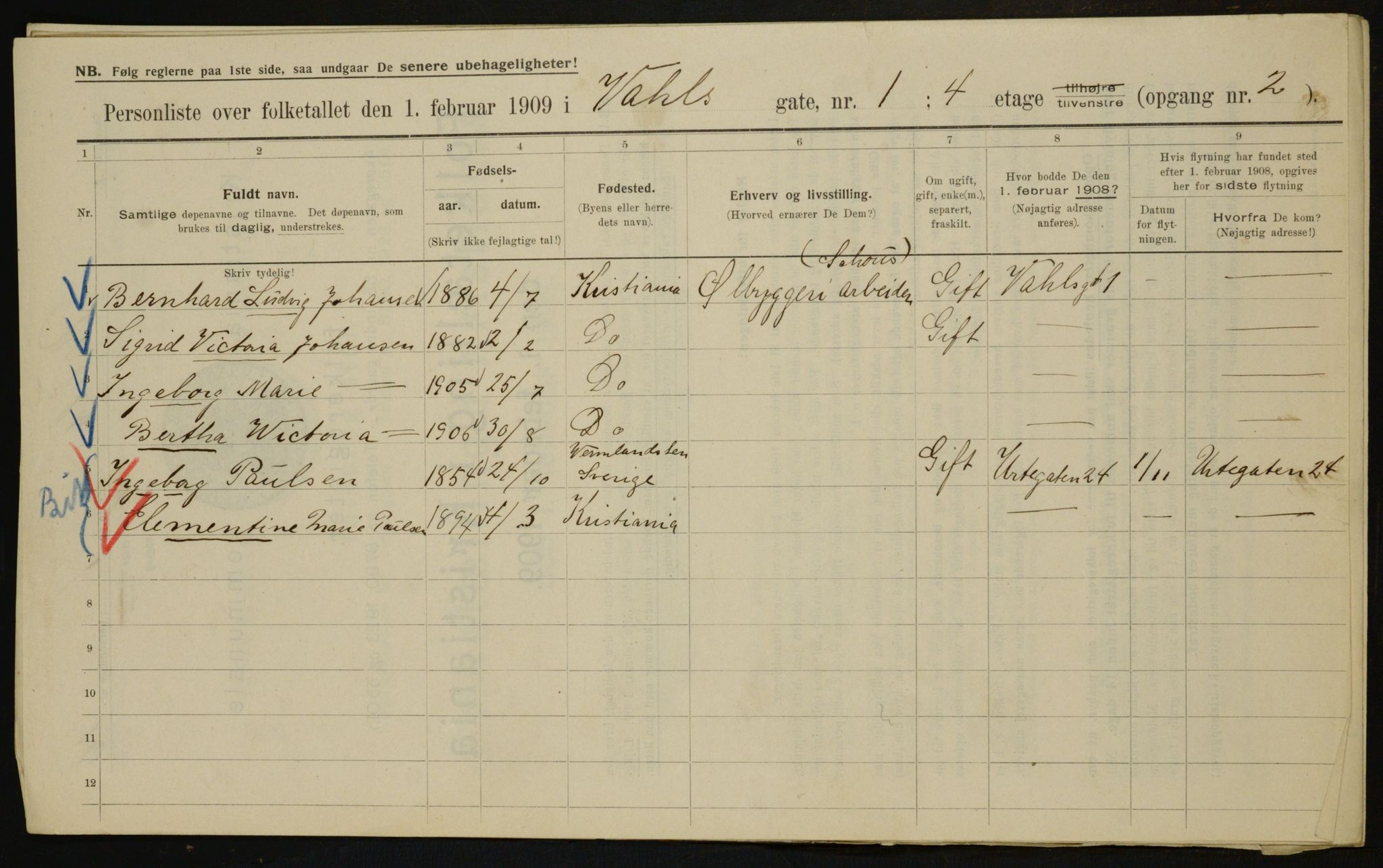 OBA, Municipal Census 1909 for Kristiania, 1909, p. 110175