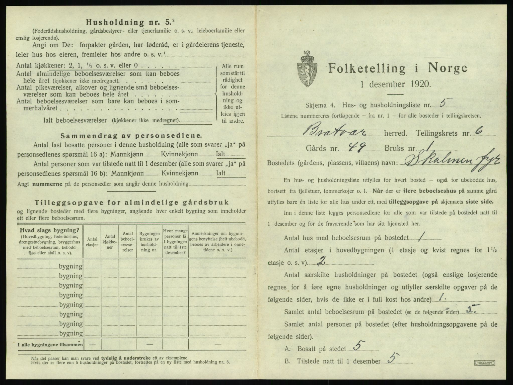 SAT, 1920 census for Brattvær, 1920, p. 438