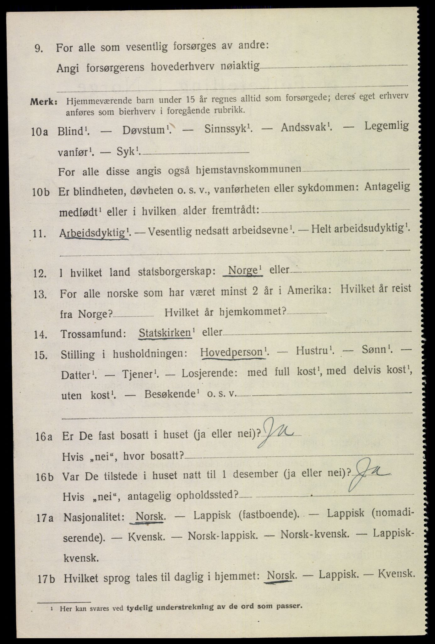 SAT, 1920 census for Sortland, 1920, p. 6217