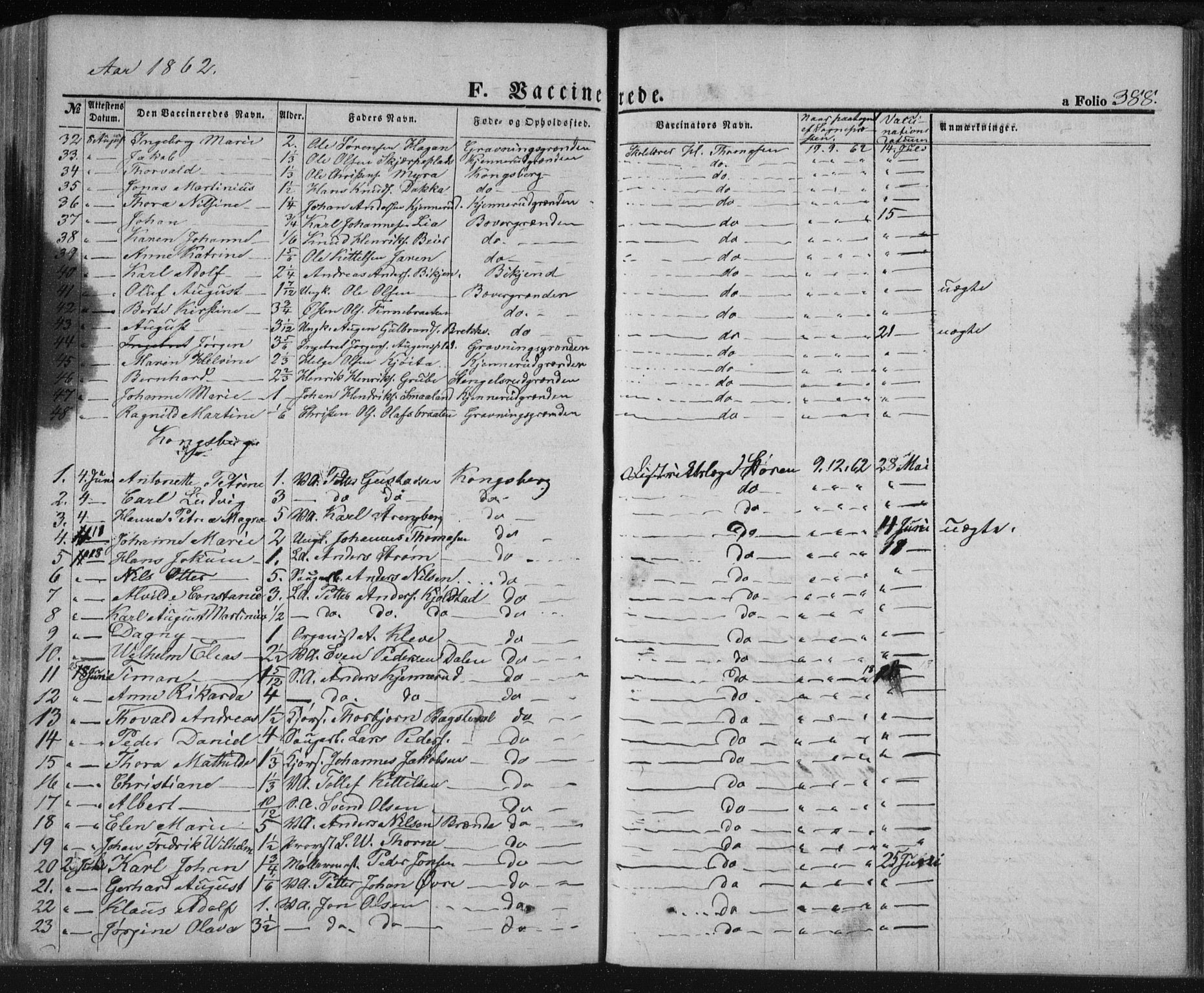 Kongsberg kirkebøker, SAKO/A-22/F/Fa/L0010: Parish register (official) no. I 10, 1859-1875, p. 388
