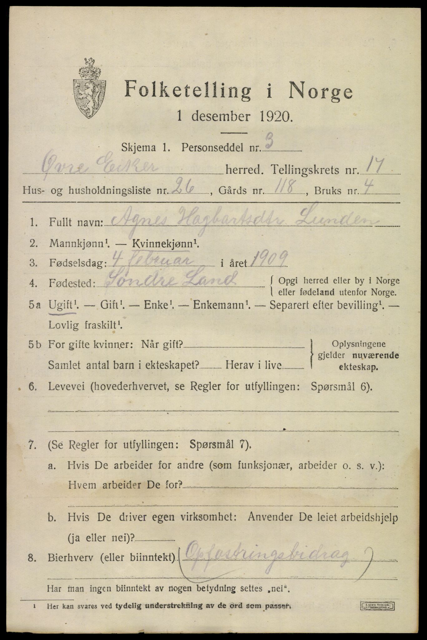 SAKO, 1920 census for Øvre Eiker, 1920, p. 21580