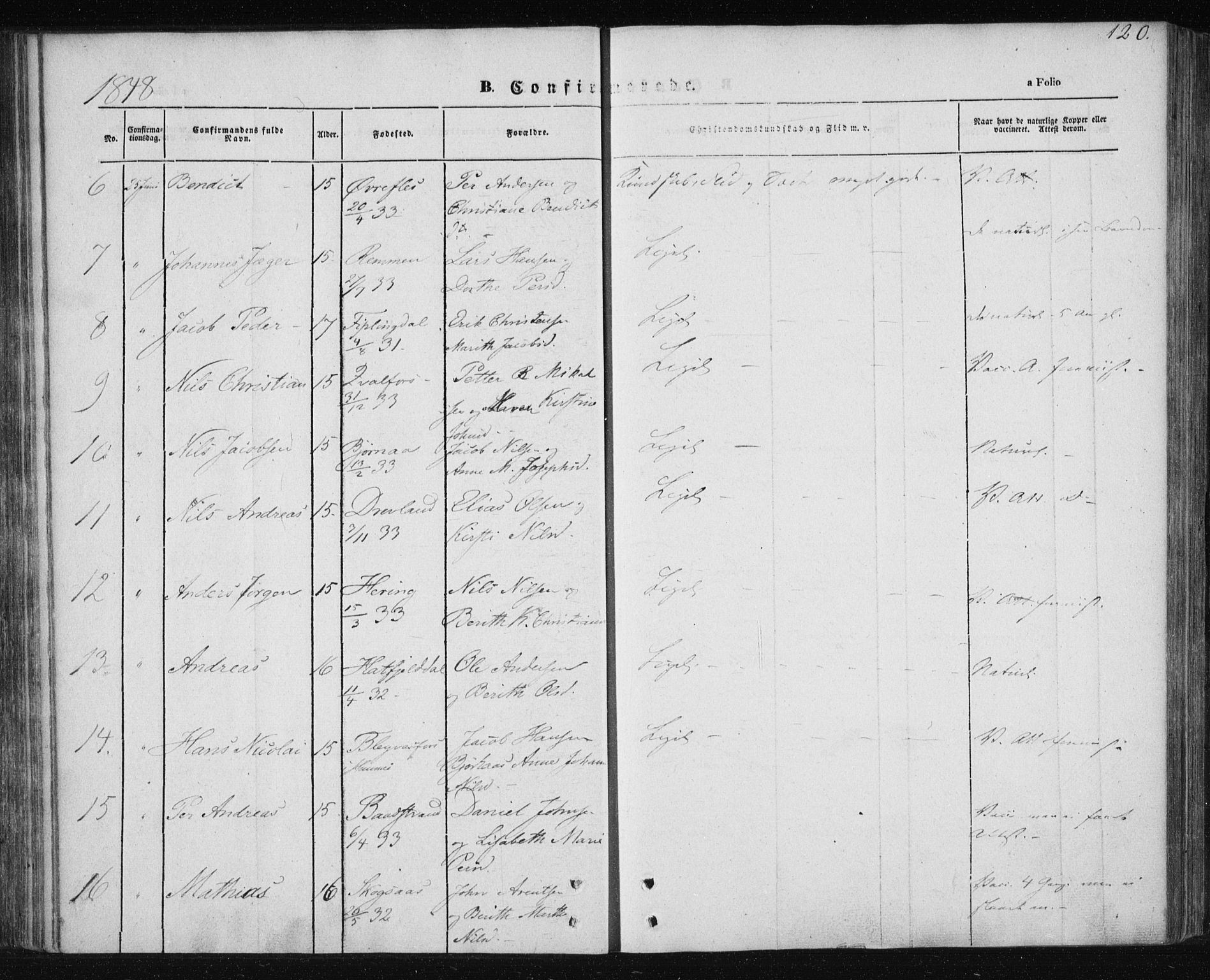 Ministerialprotokoller, klokkerbøker og fødselsregistre - Nordland, AV/SAT-A-1459/820/L0291: Parish register (official) no. 820A12, 1846-1854, p. 120