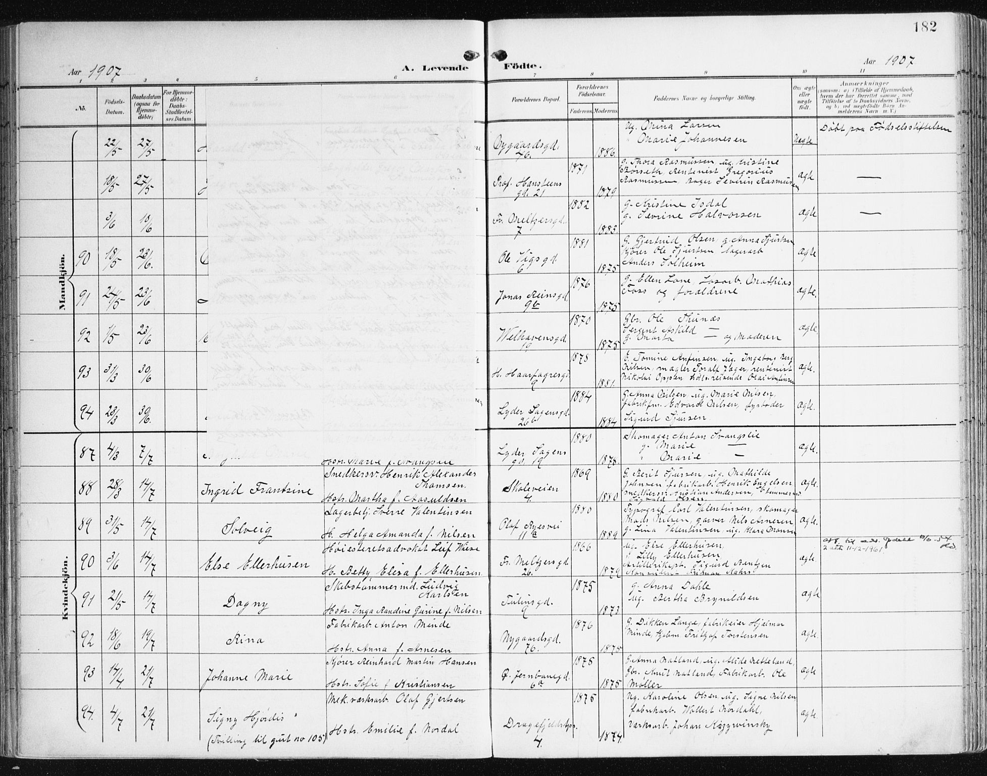 Johanneskirken sokneprestembete, AV/SAB-A-76001/H/Haa/L0002: Parish register (official) no. A 2, 1900-1912, p. 182