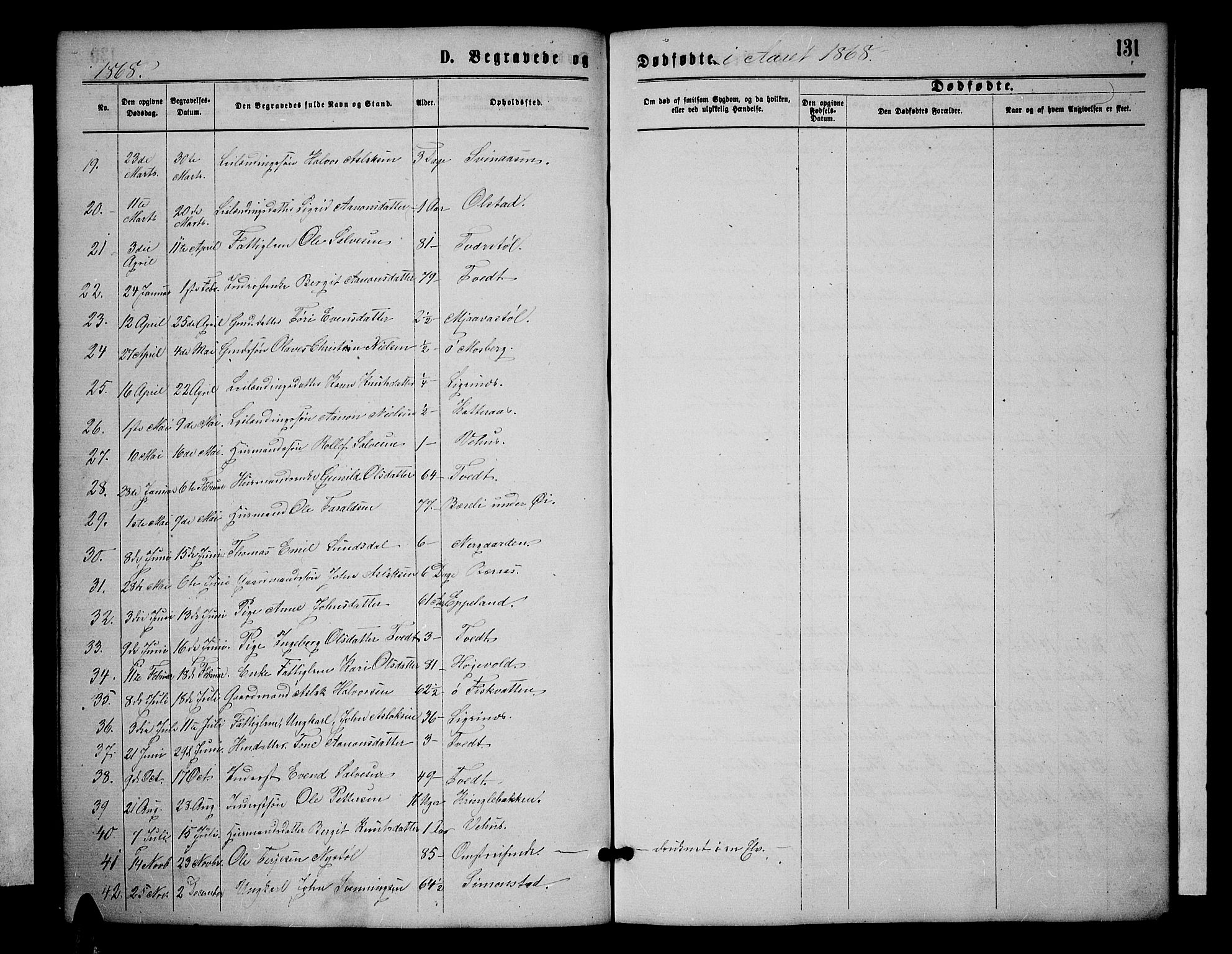 Åmli sokneprestkontor, SAK/1111-0050/F/Fb/Fbc/L0003: Parish register (copy) no. B 3, 1868-1888, p. 131