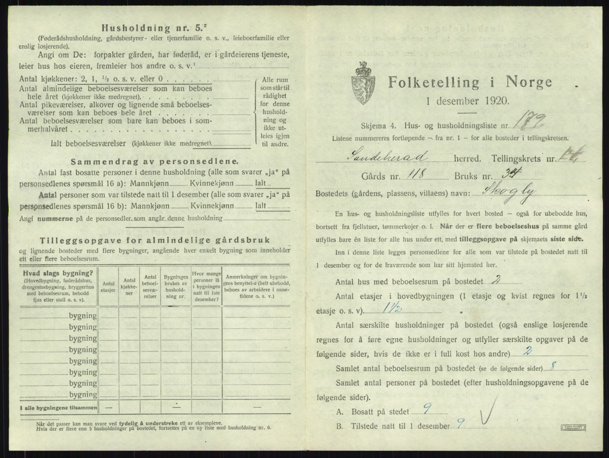 SAKO, 1920 census for Sandeherred, 1920, p. 3220