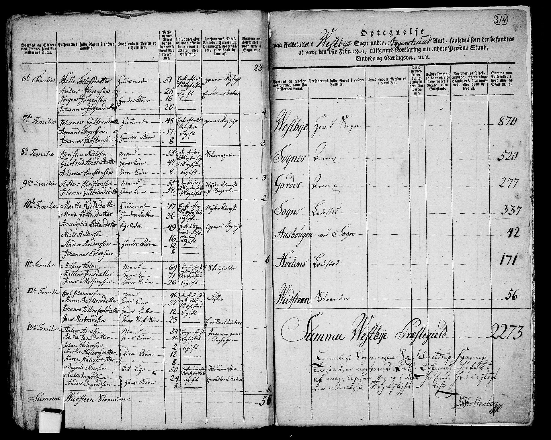 RA, 1801 census for 0211P Vestby, 1801, p. 313b-314a