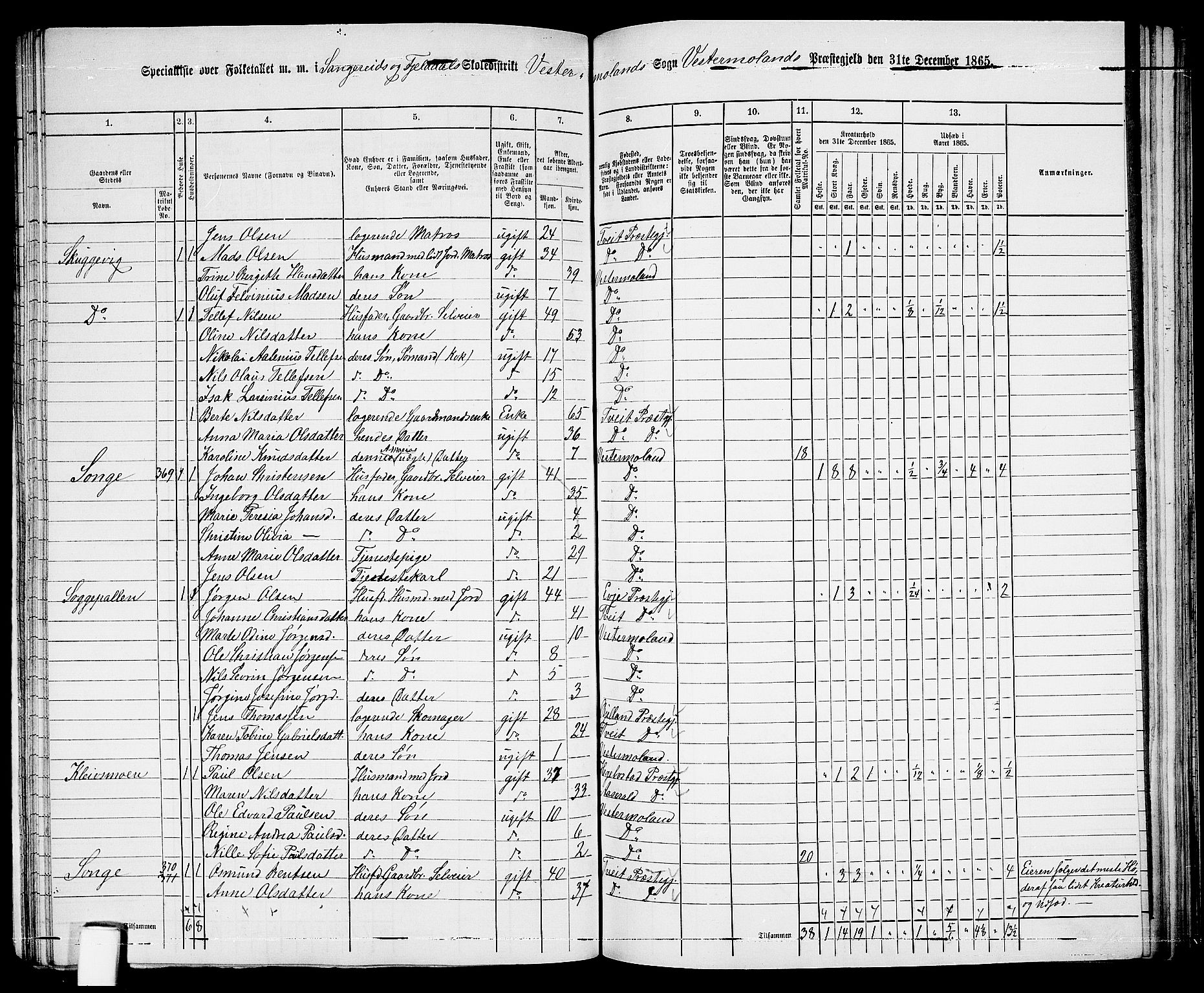RA, 1865 census for Vestre Moland/Vestre Moland, 1865, p. 33