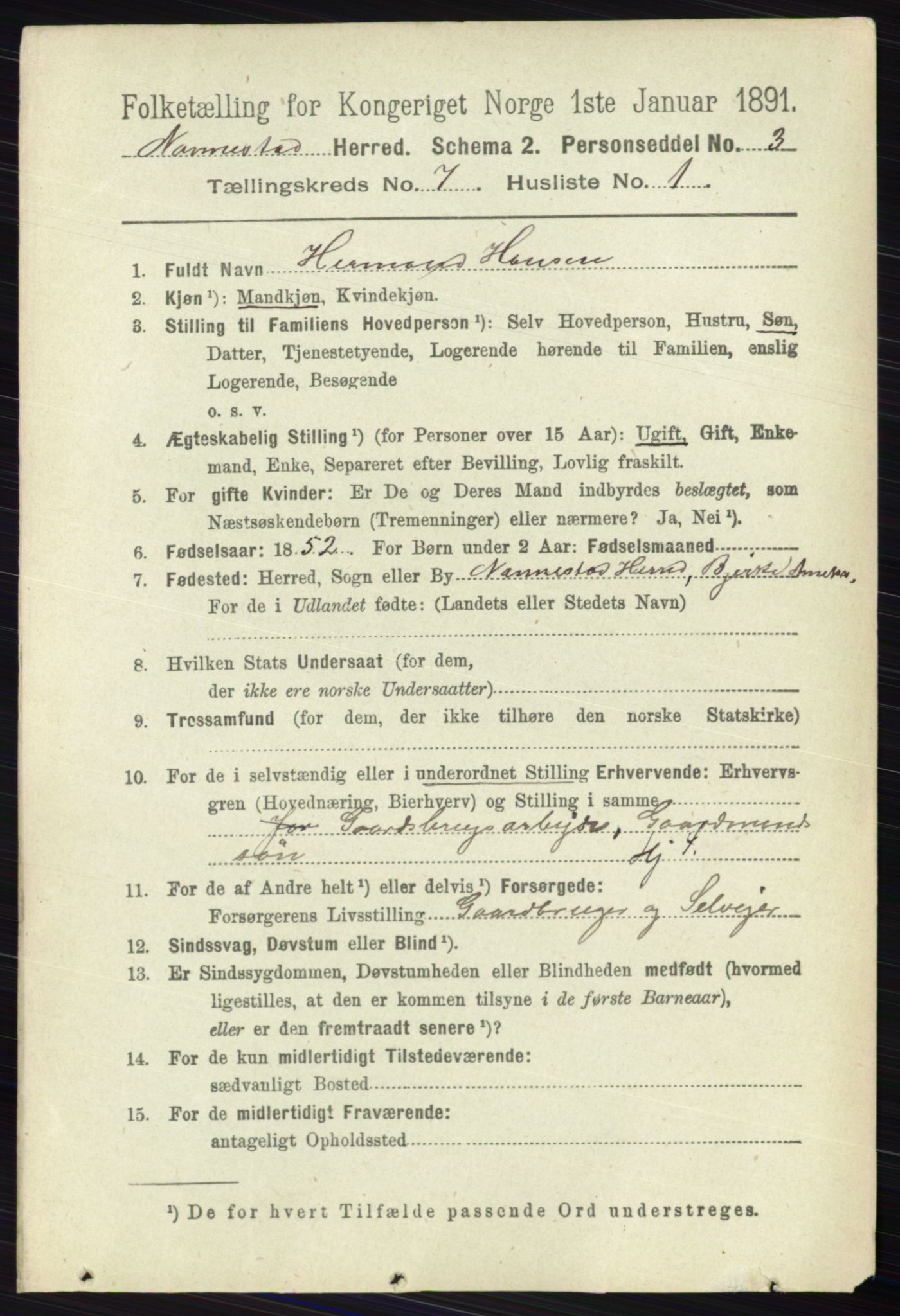 RA, 1891 census for 0238 Nannestad, 1891, p. 3743