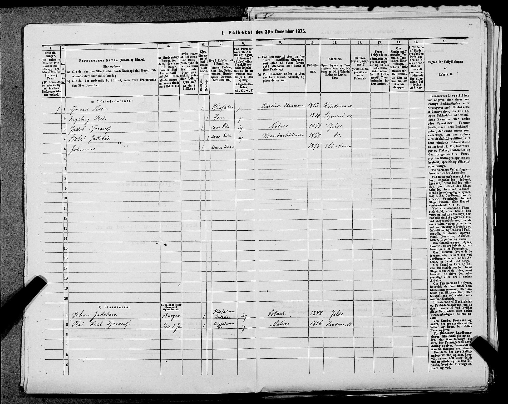 SAST, 1875 census for 1139P Nedstrand, 1875, p. 338