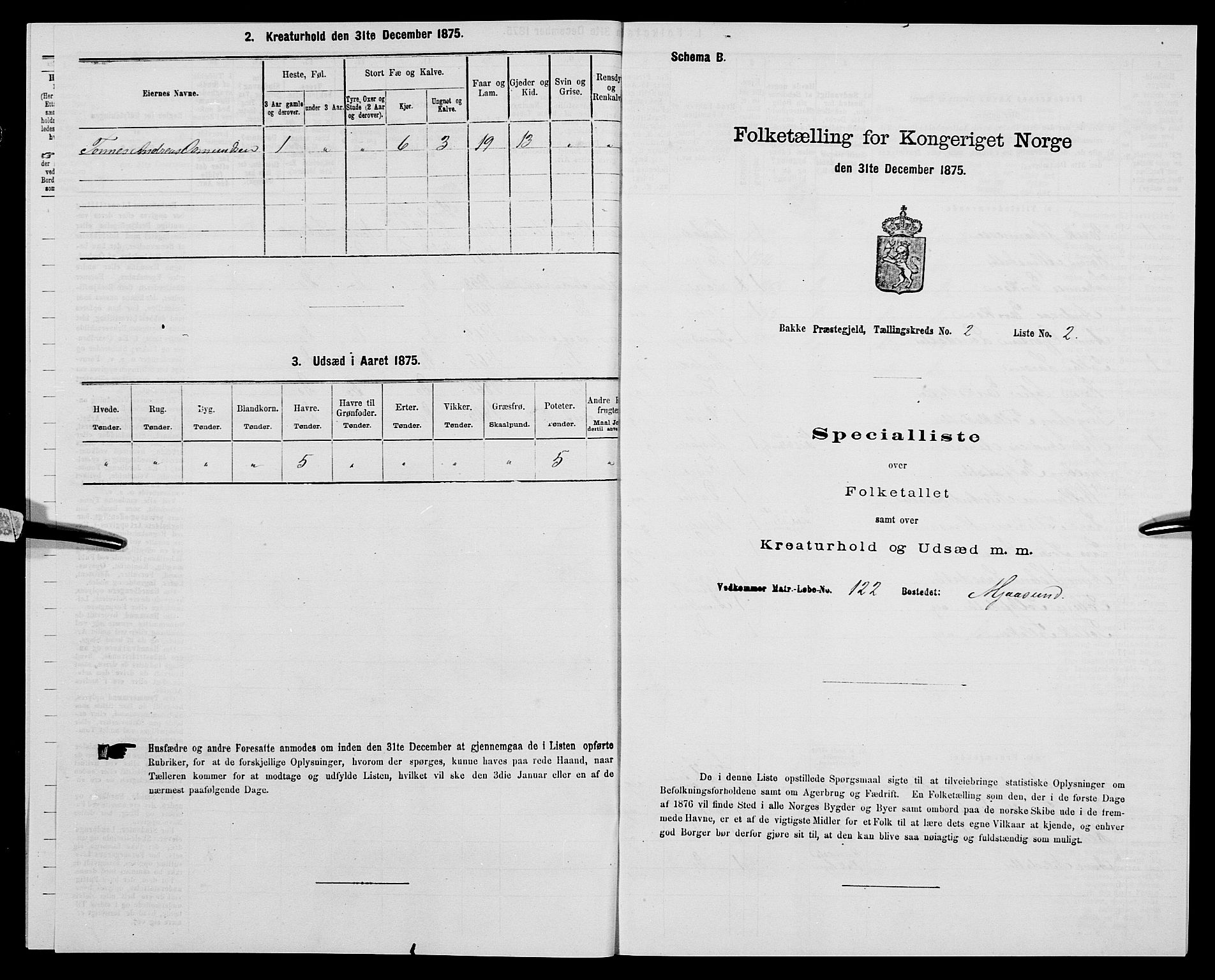 SAK, 1875 census for 1045P Bakke, 1875, p. 150