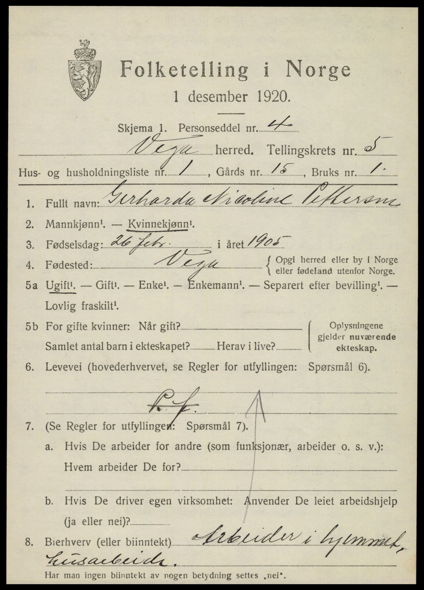 SAT, 1920 census for Vega, 1920, p. 2445