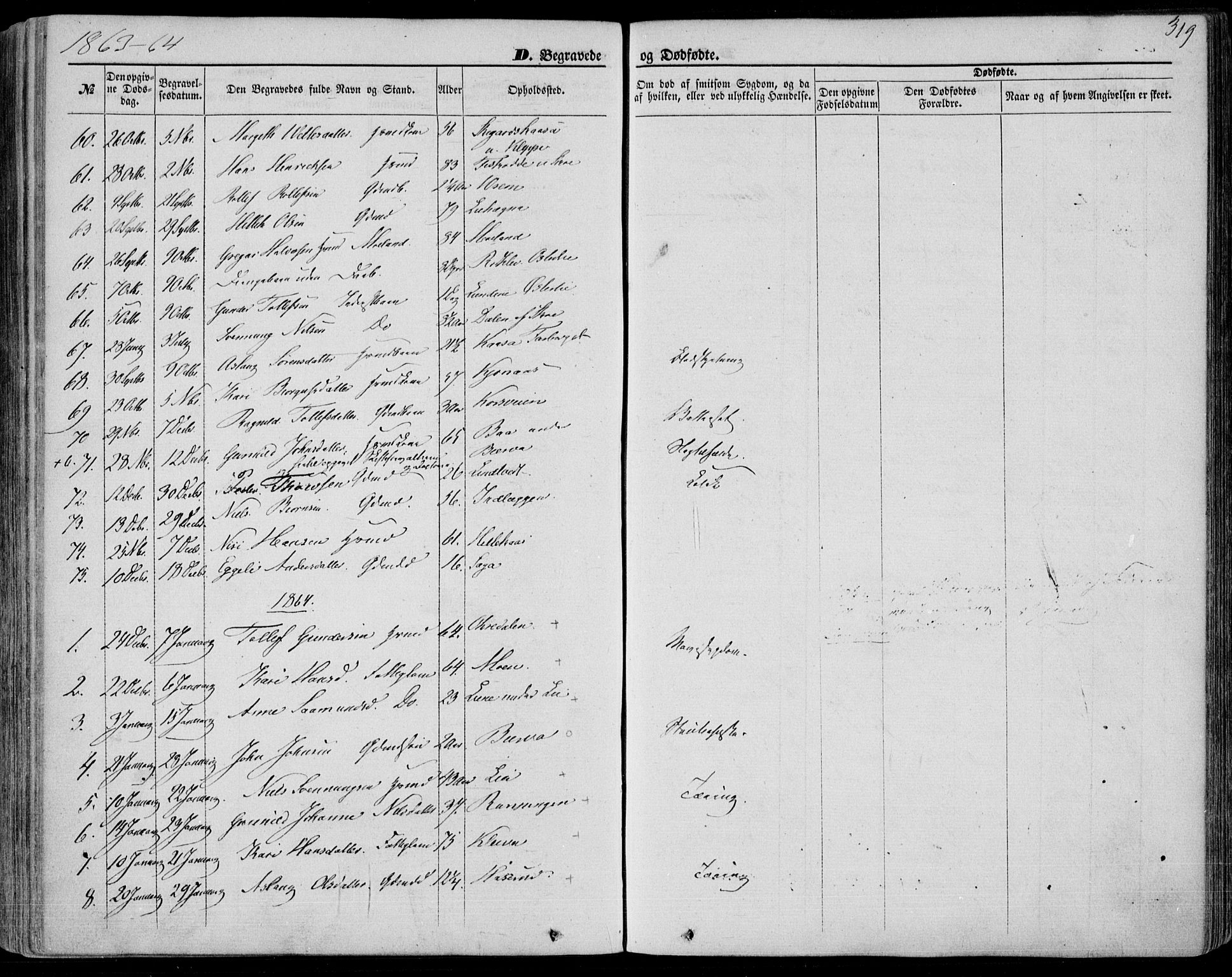 Bø kirkebøker, SAKO/A-257/F/Fa/L0009: Parish register (official) no. 9, 1862-1879, p. 319