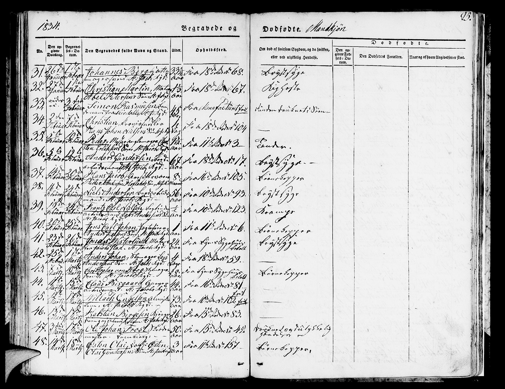 Domkirken sokneprestembete, SAB/A-74801/H/Hab/L0007: Parish register (copy) no. A 7, 1832-1836, p. 95