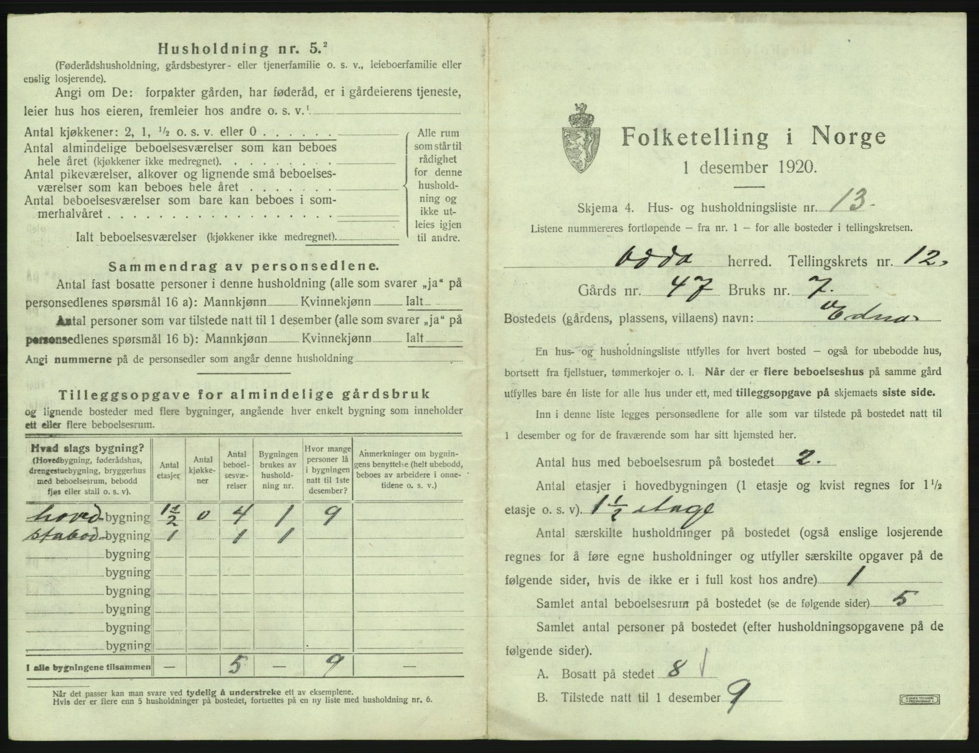 SAB, 1920 census for Odda, 1920, p. 1128