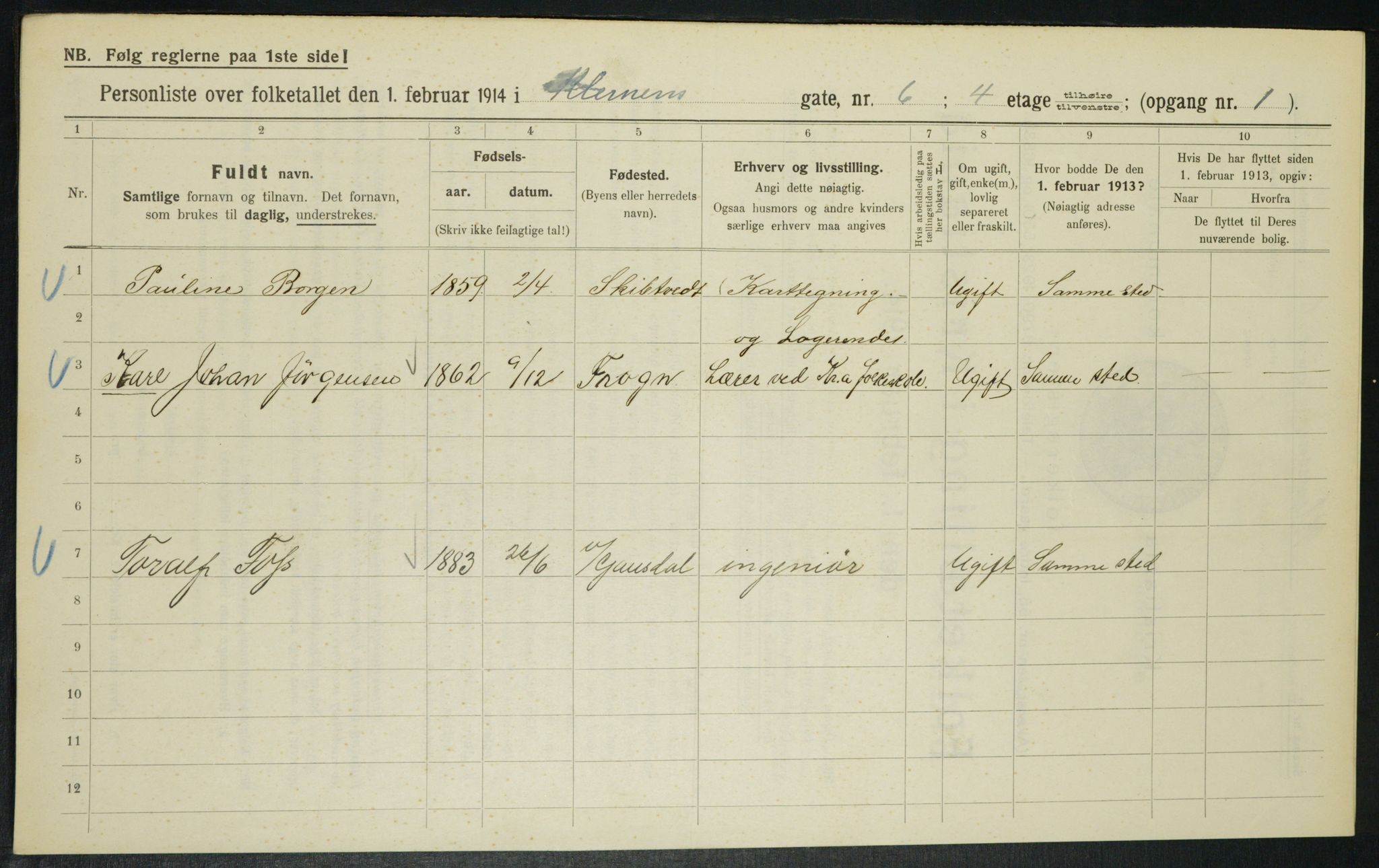 OBA, Municipal Census 1914 for Kristiania, 1914, p. 13030