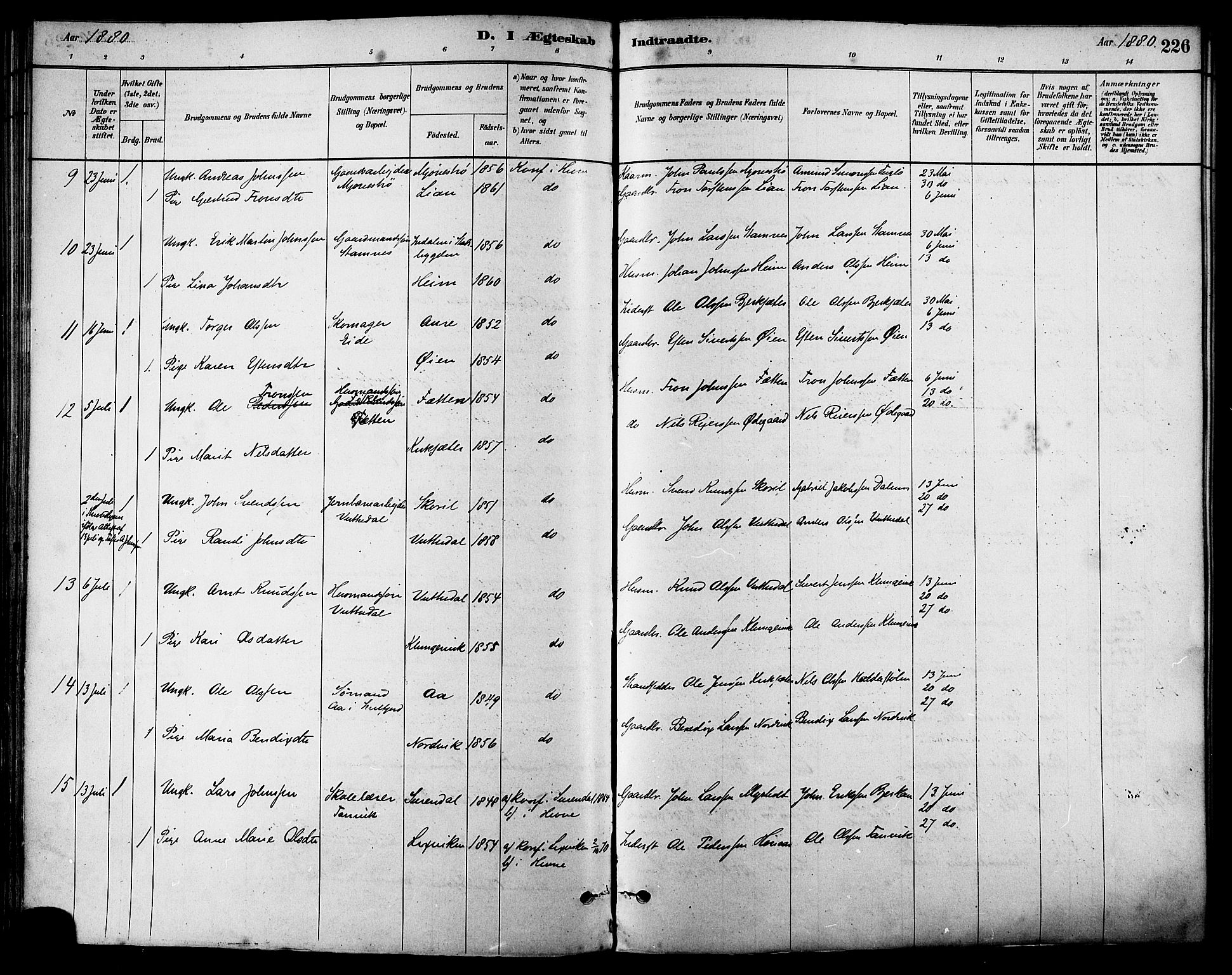 Ministerialprotokoller, klokkerbøker og fødselsregistre - Sør-Trøndelag, SAT/A-1456/630/L0496: Parish register (official) no. 630A09, 1879-1895, p. 226