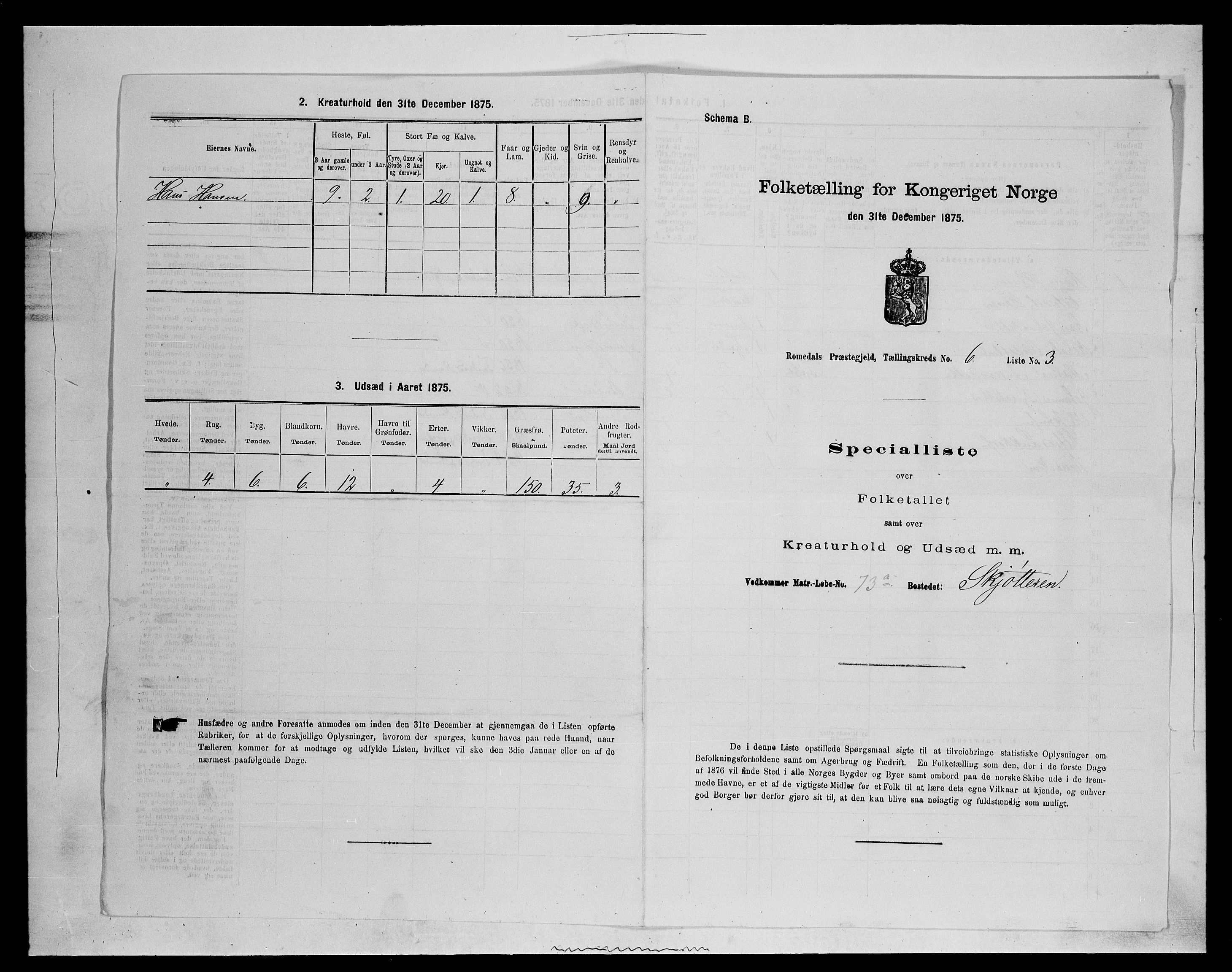 SAH, 1875 census for 0416P Romedal, 1875, p. 860